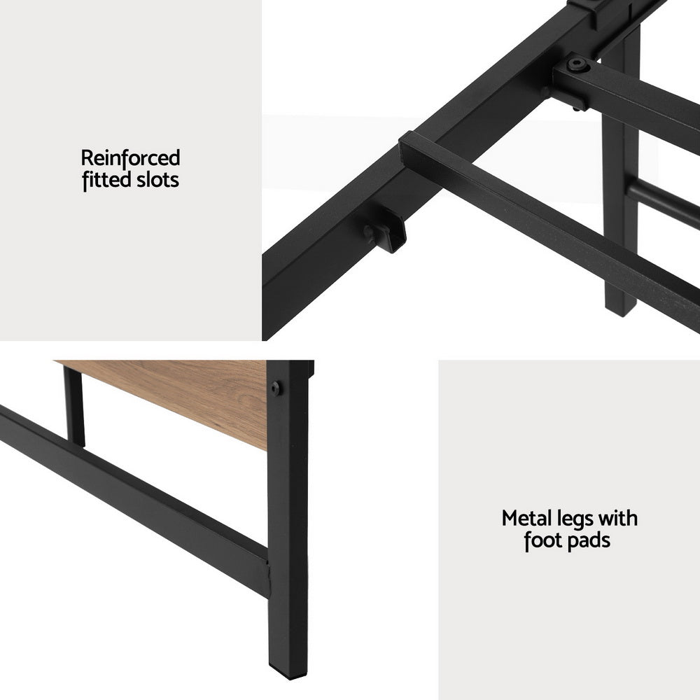 Industrial Style Queen Metal Bed Frame with Wood Accents - Sturdy & Elegant Black Bed Frame for Bedroom, Guest Room, or Dorm