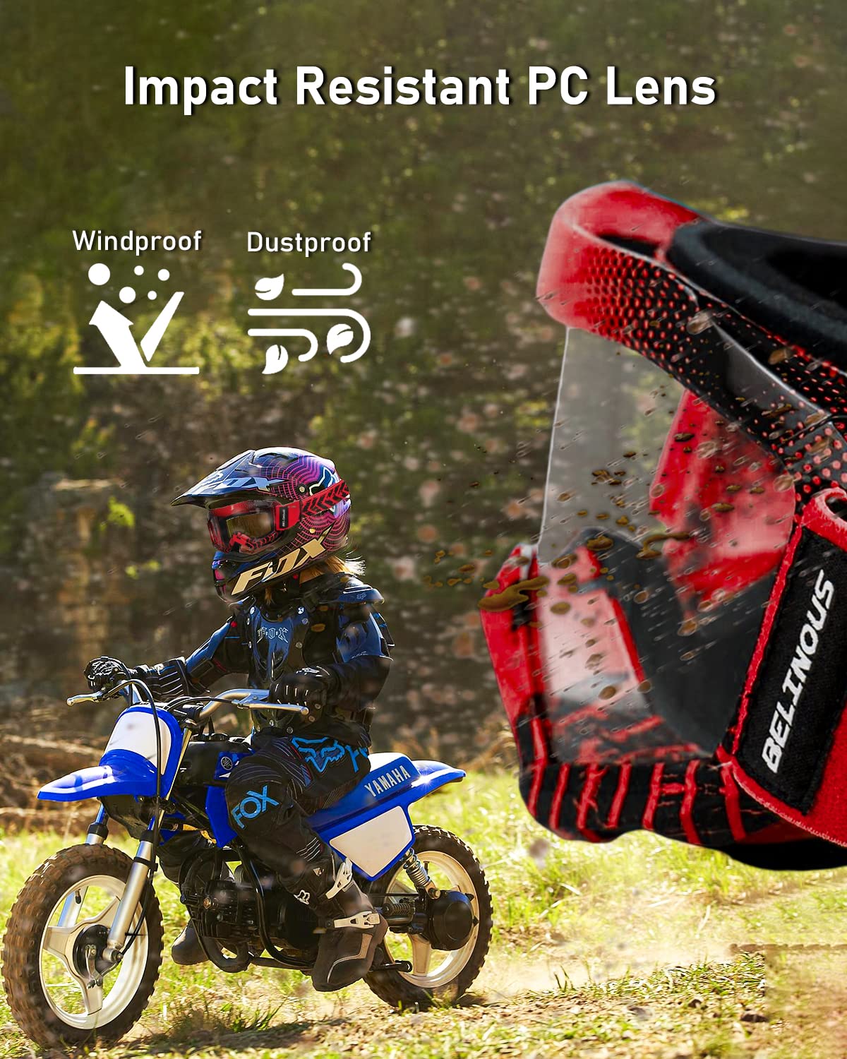 BELINOUS Kids ATV Goggles for Dirt Bike & Motorcycle Riding - Youth MX Goggles for Boys & Girls Ages 3-12 with Soft Comfort Strap - Perfect for Off-Road, Motocross & Outdoor Adventures