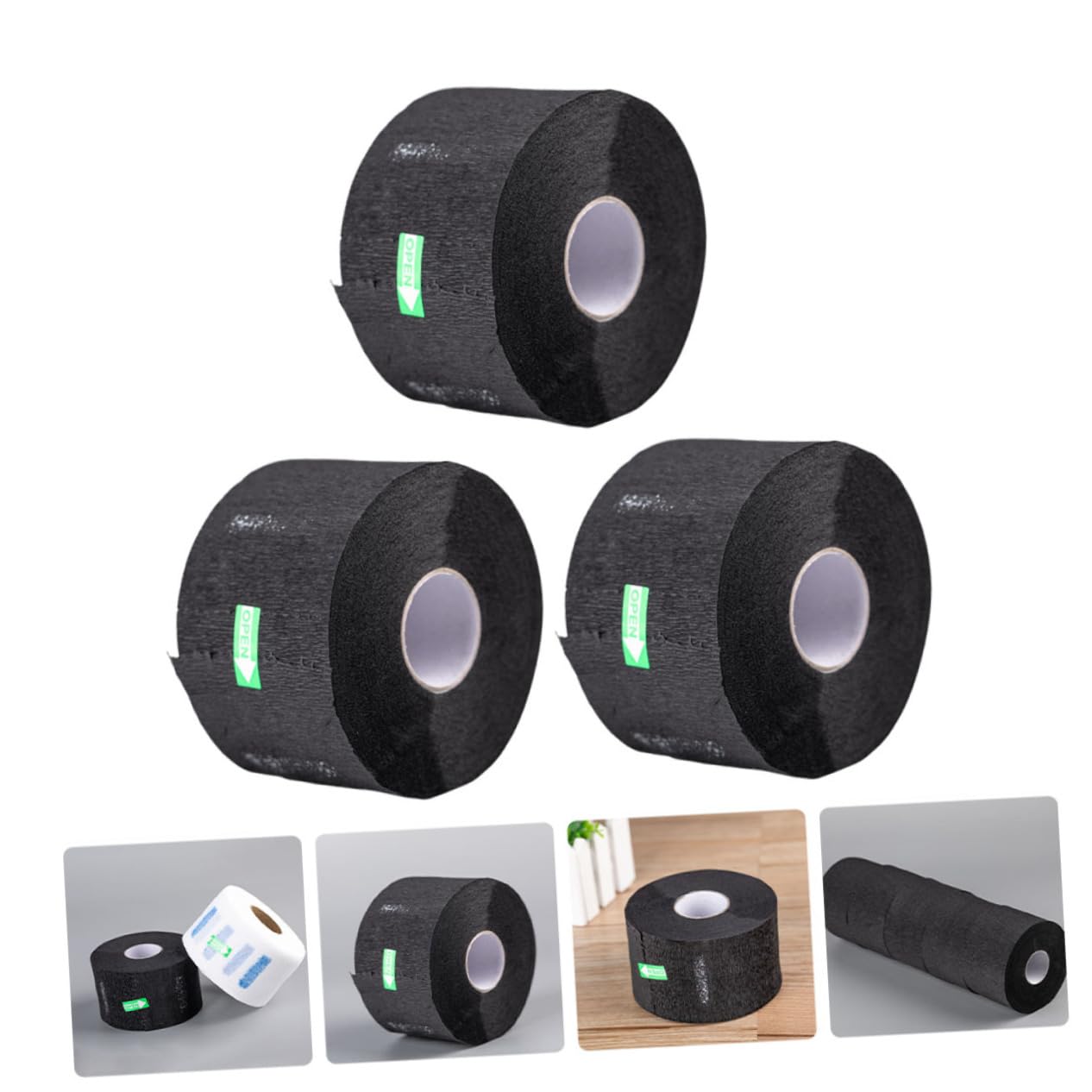 3 Rolls Stretchy Barber Neck Paper Strips - Black Non-Woven Haircut Neck Protection Bands for Barbershop & Salon Use | Ideal for Hair Cutting, Shaving & Styling Sessions