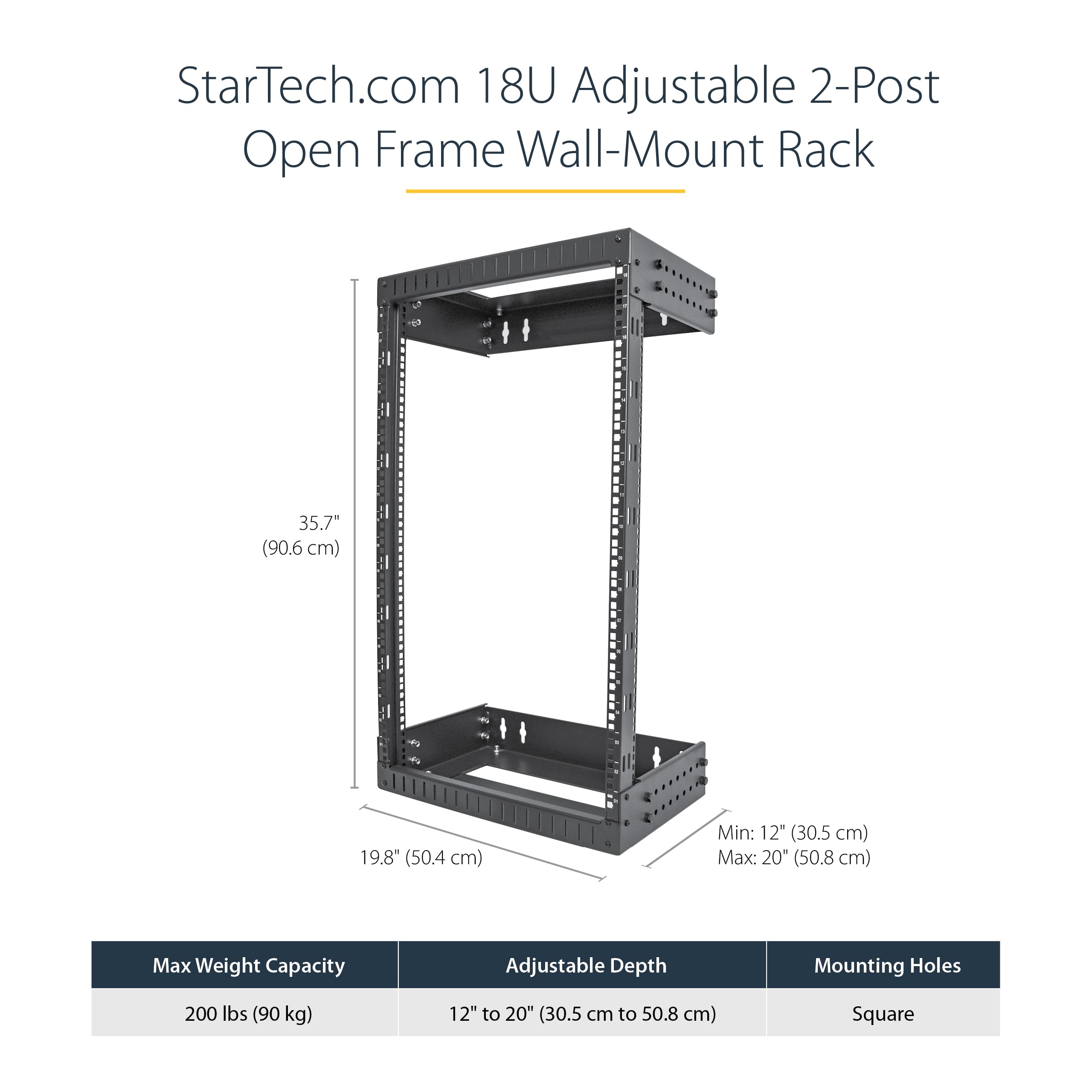 StarTech.com 18U Heavy-Duty 2-Post Wall Mount Server Rack - Adjustable Depth 19