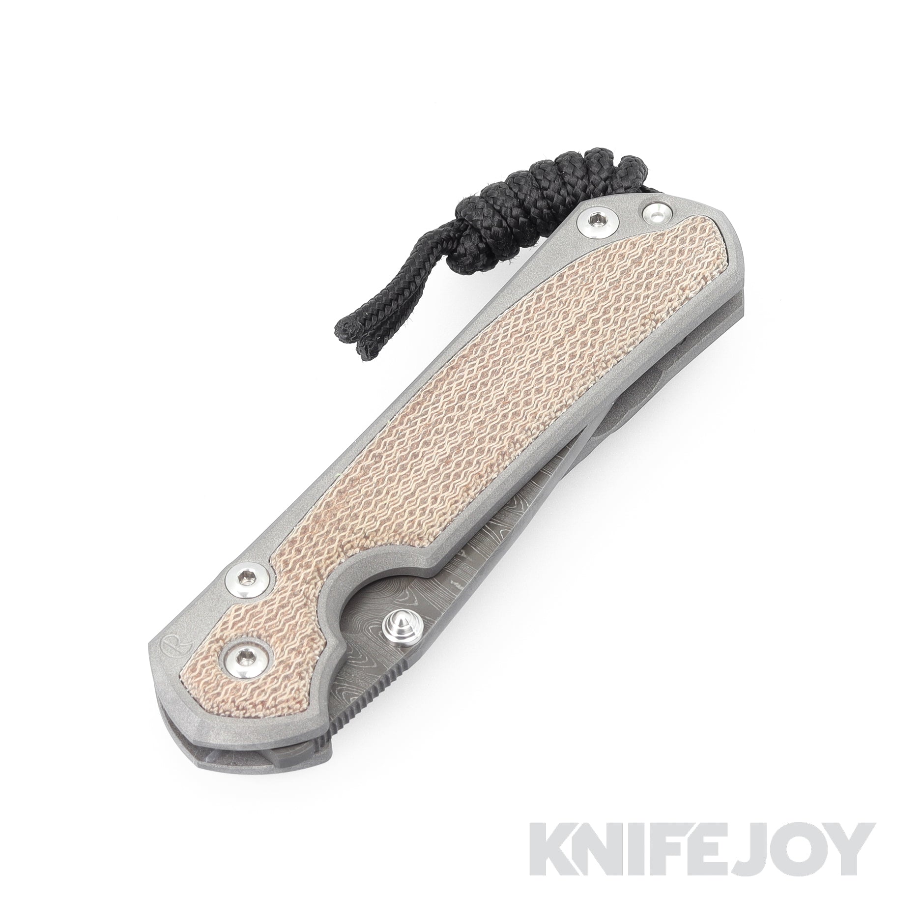 Chris Reeve Knives Small Sebenza 31 Folding Knife - Natural Canvas Micarta Inlay, Drop Point Ladder Damascus Blade - EDC, Outdoor, Camping & Survival Knife