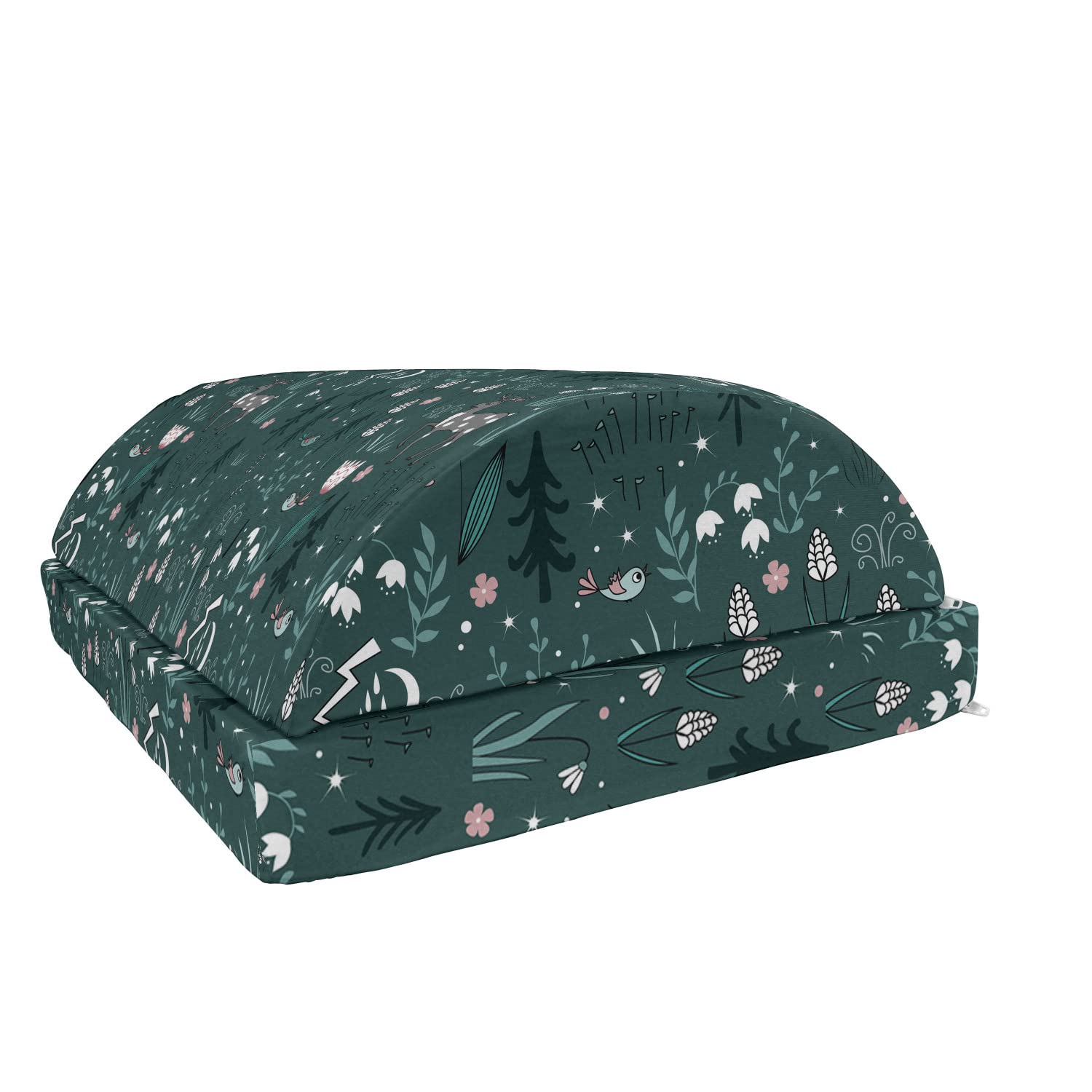 Ambesonne Adjustable Ergonomic Memory Foam Foot Rest with Non-Slip Backing - Botanical Winter Design Featuring Tulips, Reindeer, Birds & Pine Trees in Grey Teal & Multicolor - Perfect for Office, Home & Gaming Comfort