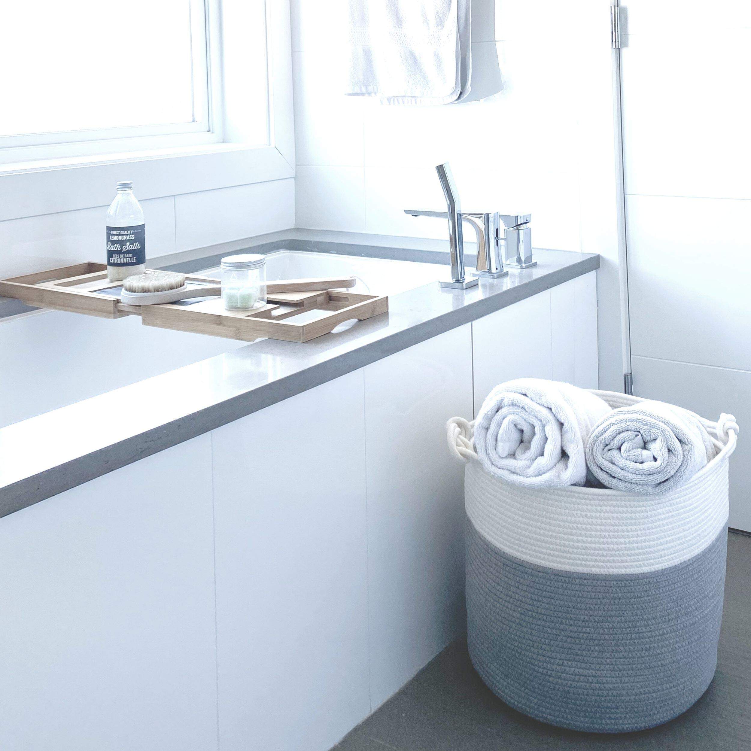 MINTWOOD 15 x 14.2 Inch Woven Cotton Rope Storage Basket - Multi-Purpose Organizer for Toys, Laundry, Nursery, Blankets & Pet Supplies - Dark Gray Home Decor Gift for Housewarming & Baby Shower