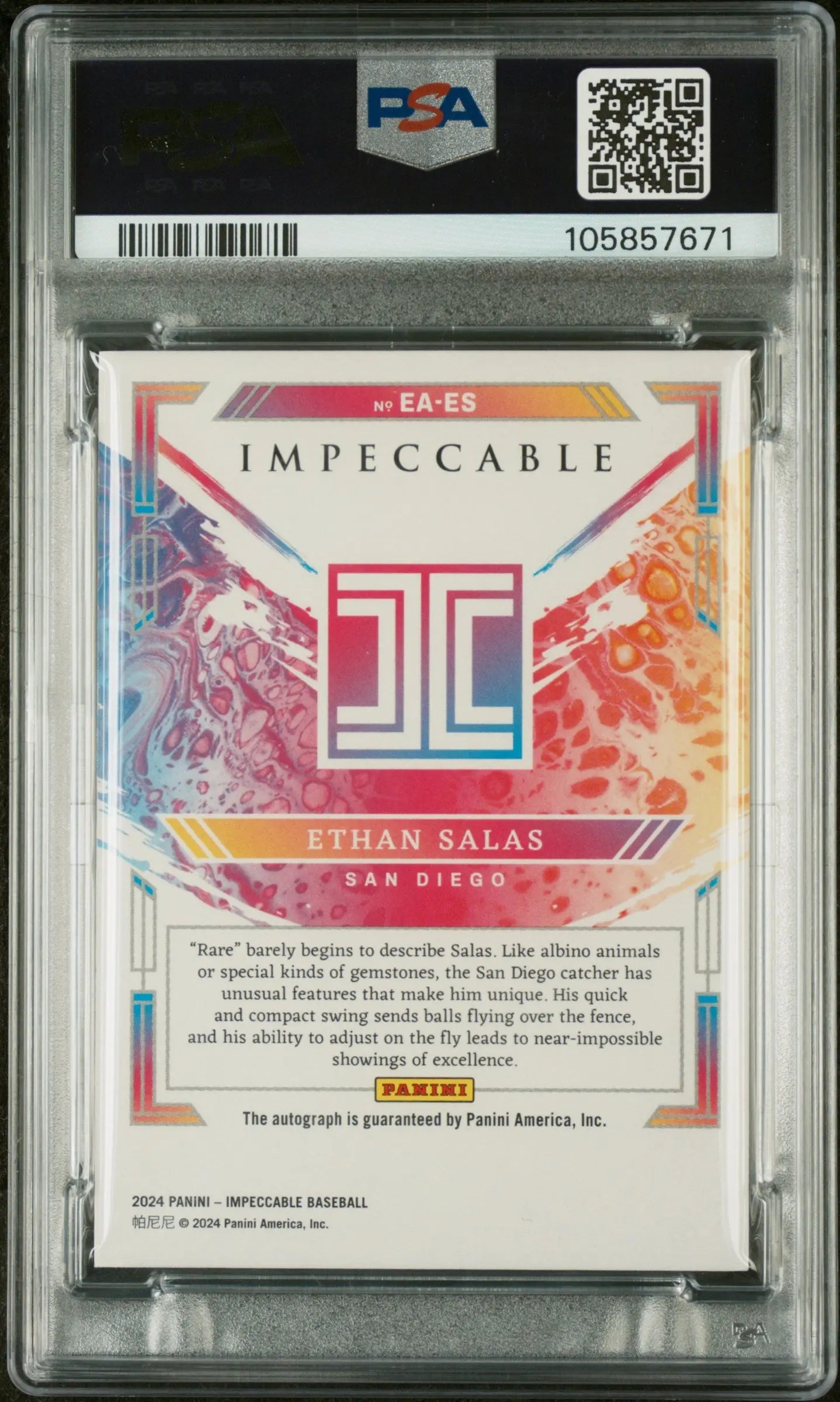 2024 Panini Impeccable Extravagance Ethan Salas Autographed Baseball Card PSA 9 /49 - Rare Collectible for Sports Memorabilia & Investment