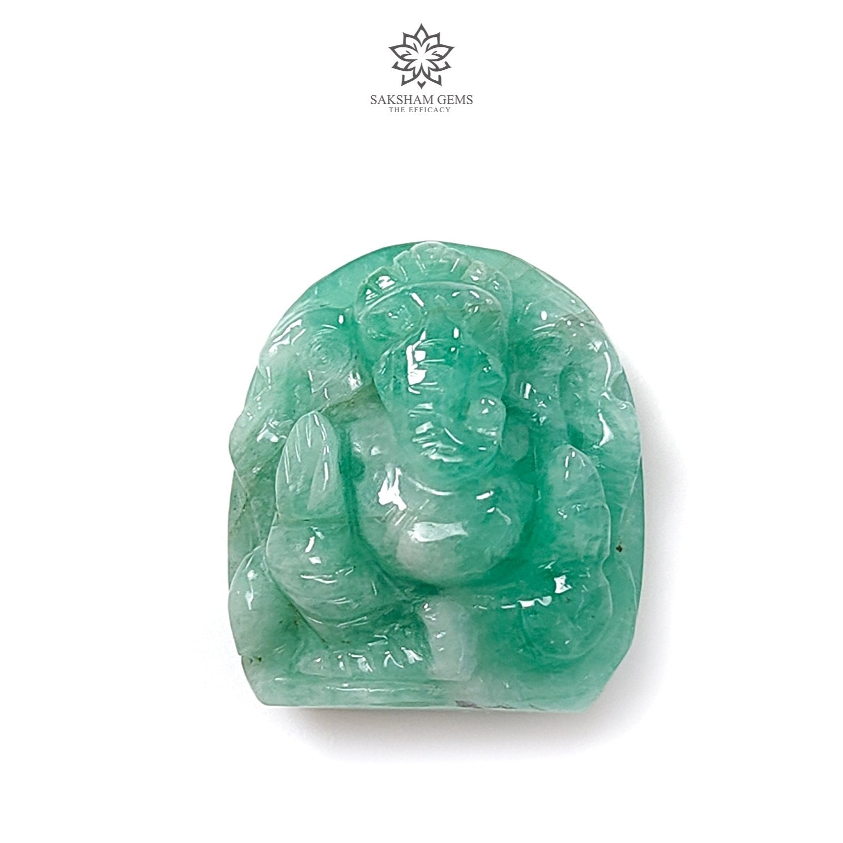 Natural 44.10cts Untreated Green Emerald Gemstone Carving - May Birthstone Lord Ganesha Idol (24x21mm) | Handcrafted Spiritual Jewelry for Meditation, Yoga & Home Decor