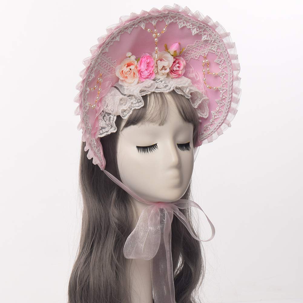 COSDREAMER Victorian Lace Sun Hat for Women & Girls - Elegant Tea Party Bonnet with Floral Design, Foldable Wide Brim Hat for Garden Parties, Weddings & Outdoor Events