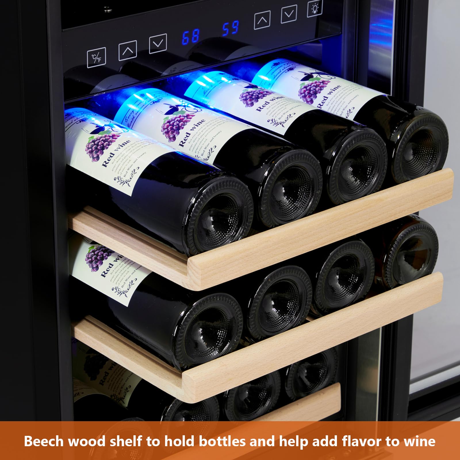 GARVEE 15 Inch Under Counter Dual Zone Wine Cooler Refrigerator - 29 Bottle Capacity with Digital Temperature Control for Kitchen, Bar & Home Use | Perfect for Wine Storage & Entertaining