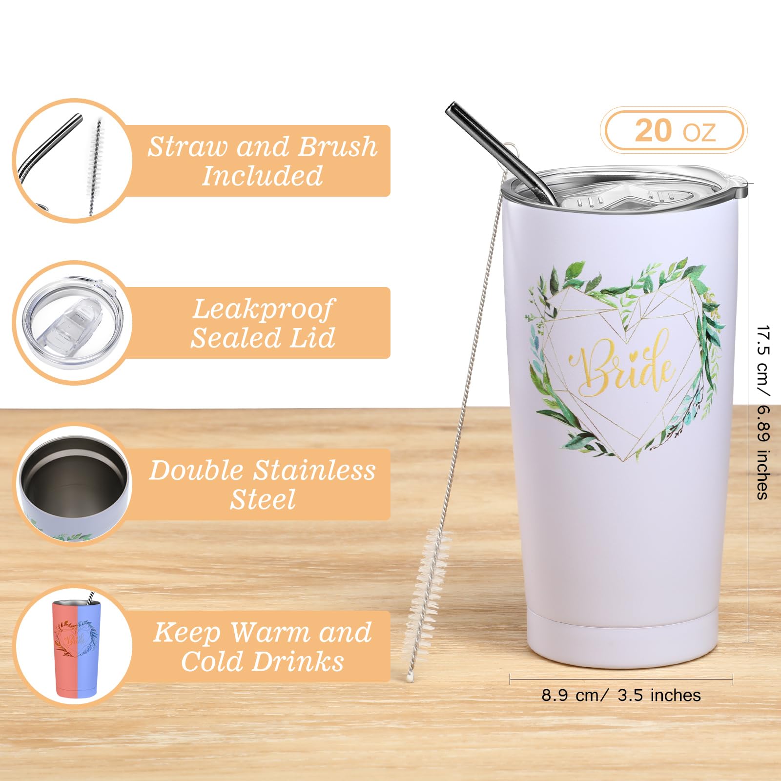 3-Piece Bride Gift Set - Canvas Tote Bag, Makeup Bag & Stainless Steel Tumbler | Wedding Shower, Bachelorette Party, Engagement & Honeymoon Gifts | Perfect for Travel, Spa Days & Bridal Events