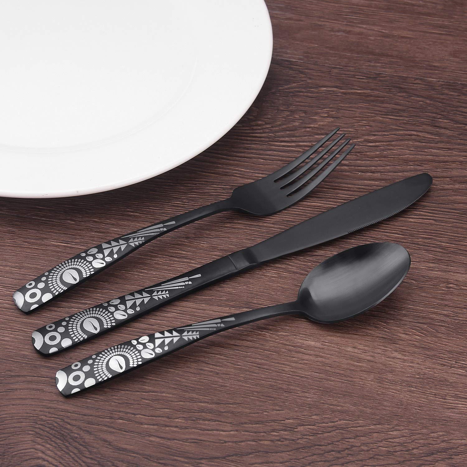 Bysta 20-Piece Matte Black Stainless Steel Flatware Set - Elegant Satin Finish Cutlery Set for 4, Dishwasher Safe Kitchen & Restaurant Tableware - Perfect for Dinner Parties, Weddings, and Daily Dining