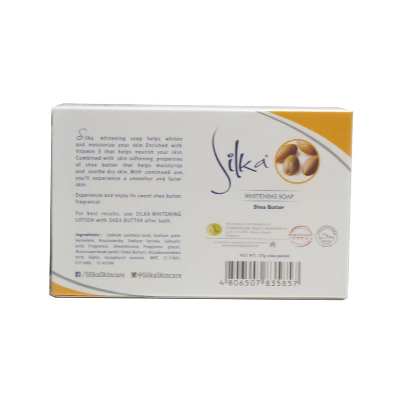 Silka Shea Butter Whitening Soap - Natural Skin Lightening & Brightening Bar for Face & Body - Pack of 1 - Perfect for Daily Skincare Routine & Dark Spot Treatment