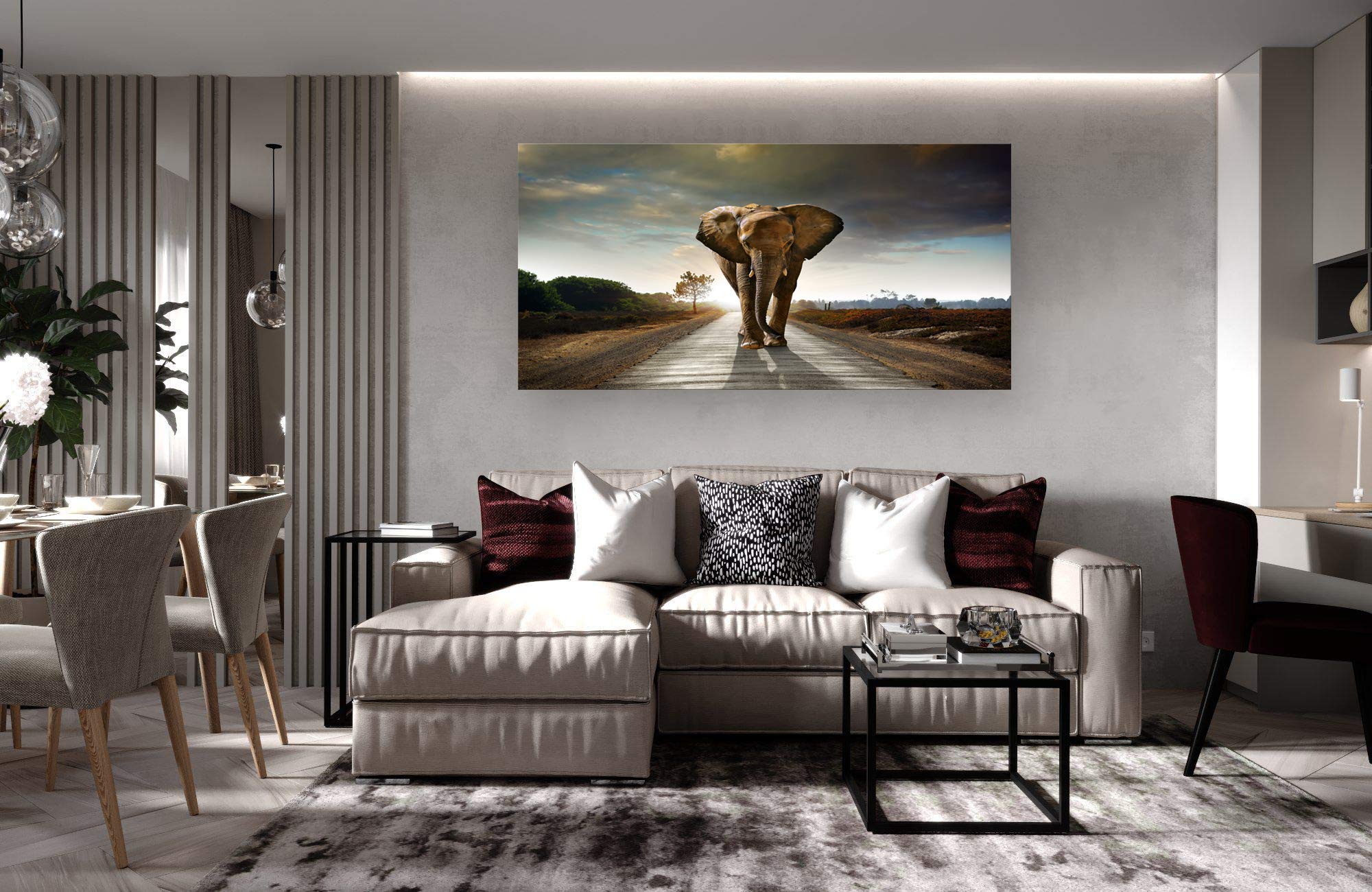 Muolunna D1262 Elephant Canvas Wall Art - Stretched & Framed Grey Landscape Animal Painting for Living Room, Bedroom, Home Office & Kitchen Decor | Perfect for Nature Lovers & Modern Interior Design