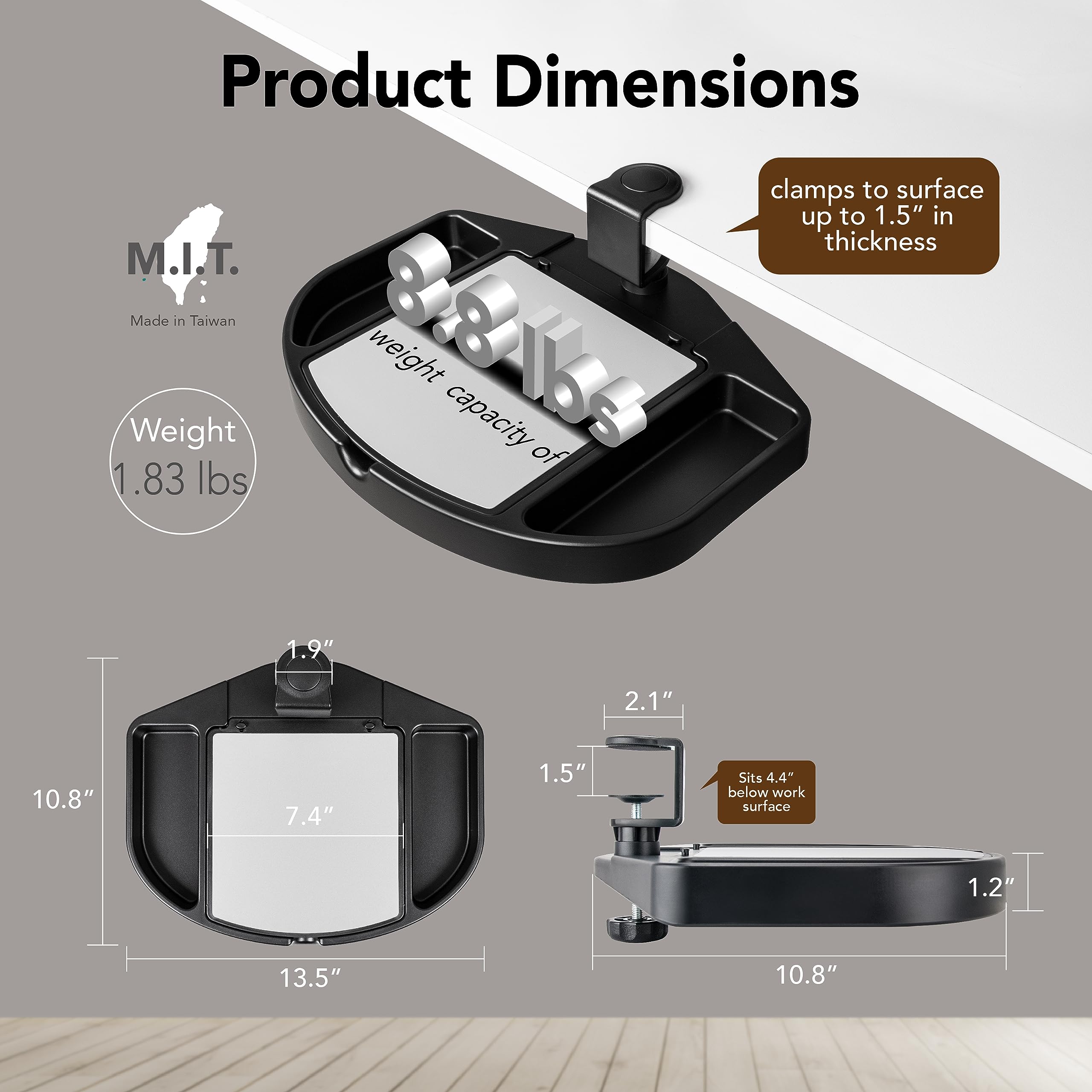 EHO Clamp-On Desk Organizer - Multifunctional Under Desk Storage with Pencil Holder, Mouse Pad & Swivel Design | Spill-Proof & Easy Installation | Reduce Clutter for Home Office & Workspace | TAA-Compliant