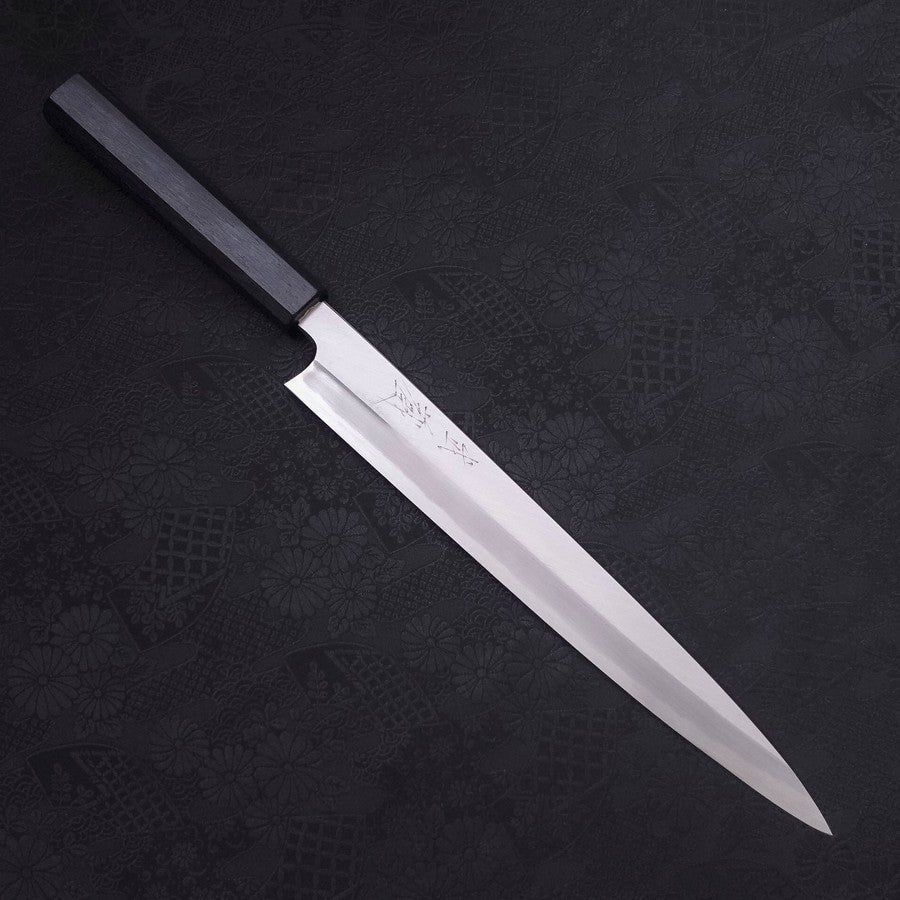 Premium Yanagiba Sushi Knife - Blue Steel #2 Kasumi Finish with Dark Blue Urushi Handle - 270mm Japanese Chef Knife for Sushi, Sashimi & Precision Cutting