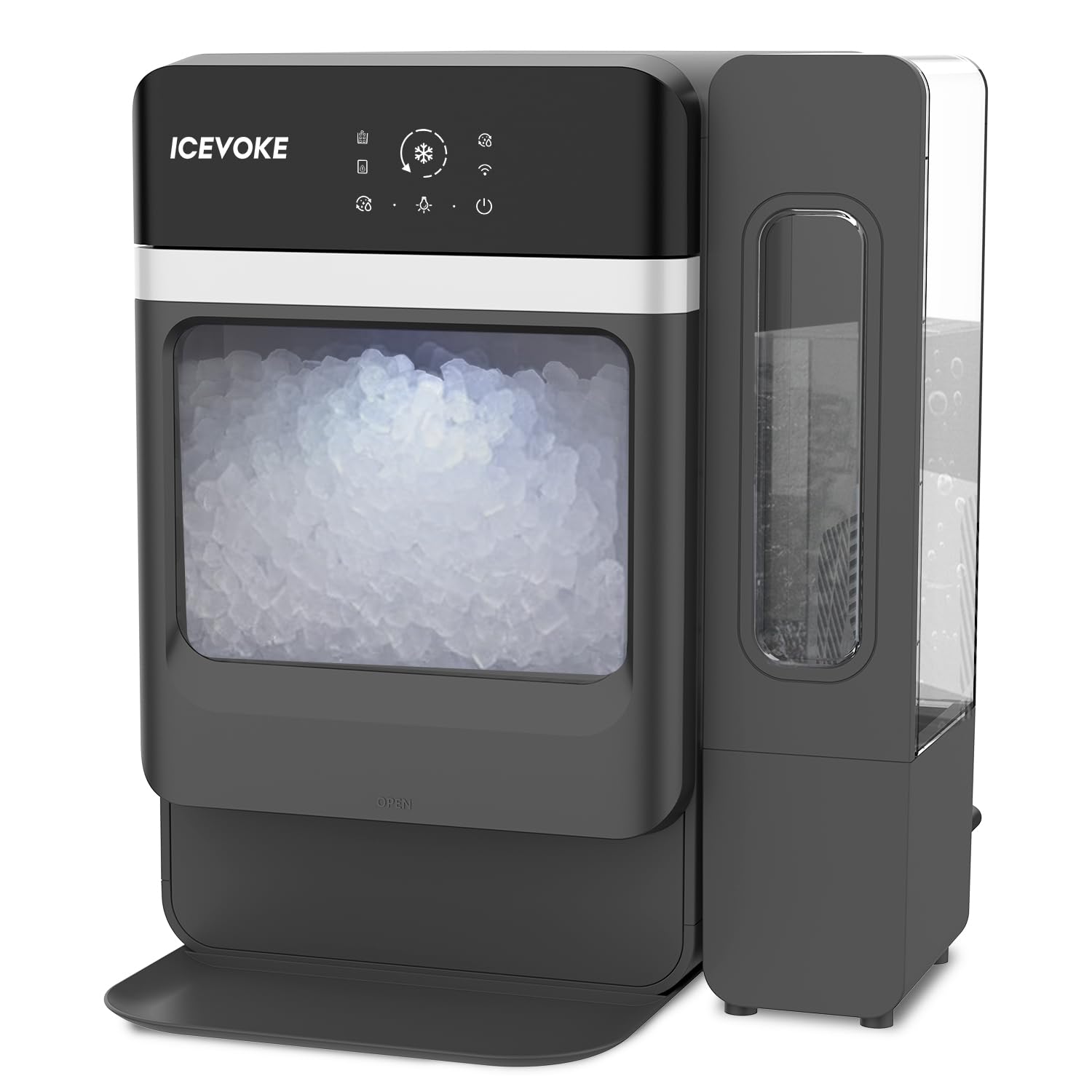 ICEVOKE Countertop Nugget Ice Maker with Side Water Tank - 33 lbs/Day Chewable Pellet Ice Machine, Self-Cleaning & Ready in 10 Minutes - Includes Ice Scoop (Black) - Perfect for Home, Office, and Party Use