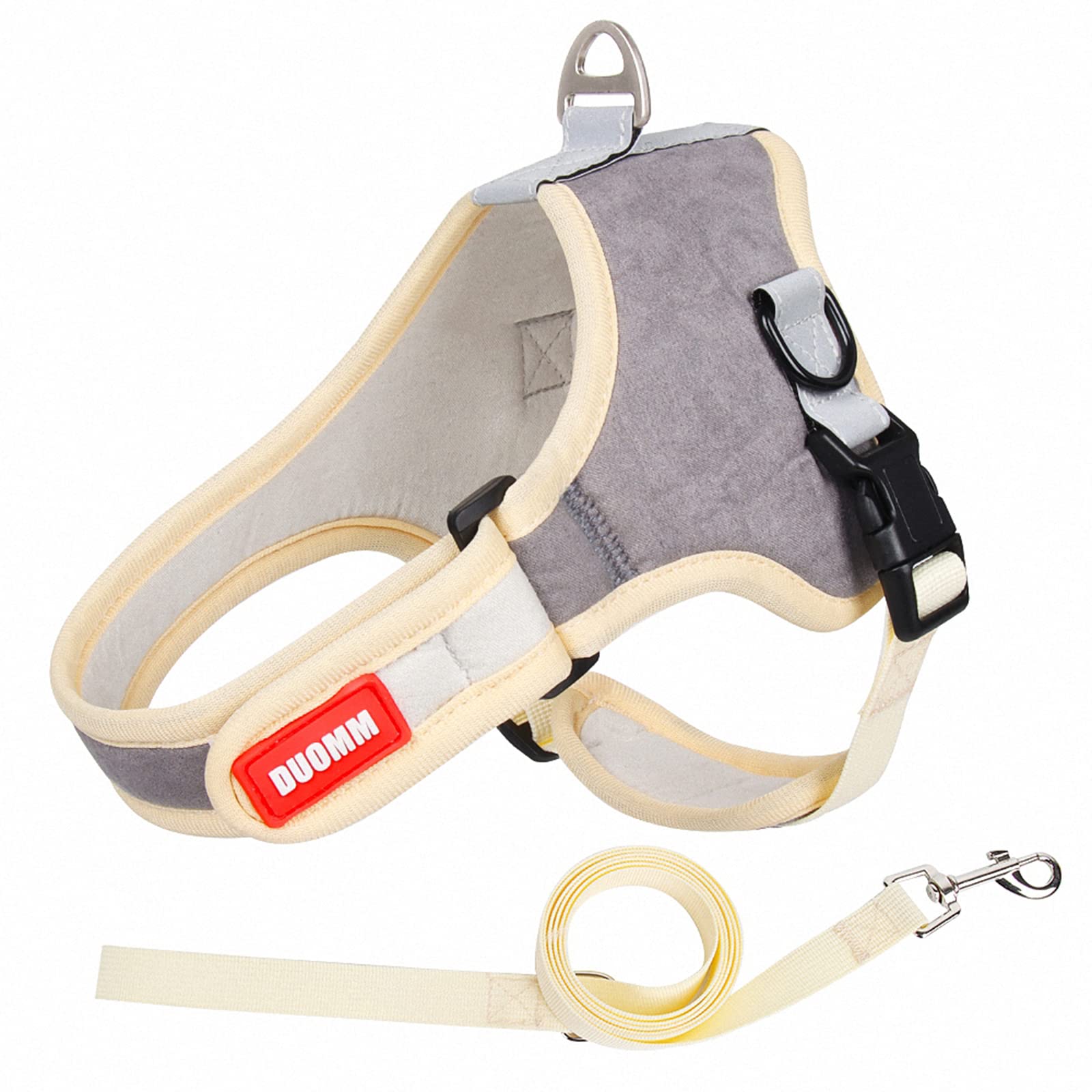 Reflective Suede No-Pull Dog Harness & Leash Set for Small to Medium Dogs - Adjustable Soft Padded Puppy Harness for Outdoor Walking (Grey, Medium) | Perfect for Daily Walks, Jogging, and Training Sessions