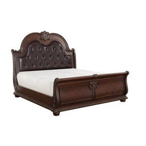 Cavalier Eastern King Sleigh Bed - Solid Wood Frame with Upholstered Headboard, Classic Elegant Bedroom Furniture for Master Suite & Guest Room