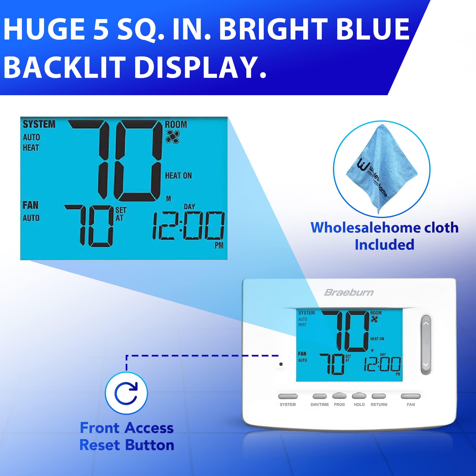 Braeburn 7500 Universal Wireless Programmable Thermostat - Smart Digital Thermostat for Home Heating & Cooling System with Control Module & Supply Air Sensor - Perfect for Smart Homes, Energy Saving & Temperature Control