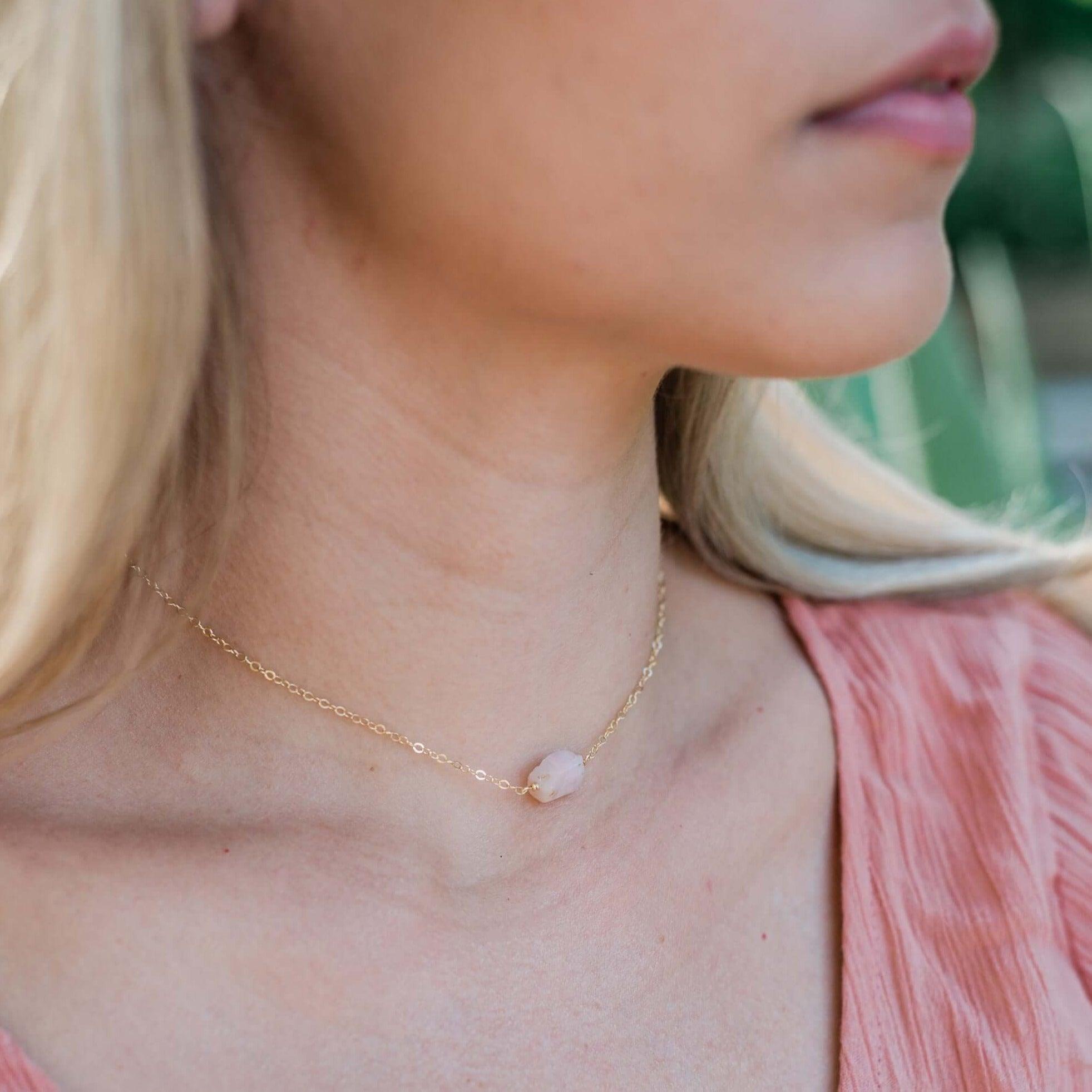 Natural Pink Peruvian Opal Crystal Choker Necklace - Raw Stone Jewelry for Women, Boho Style, Healing & Spiritual Energy - Perfect for Meditation, Yoga, and Everyday Wear