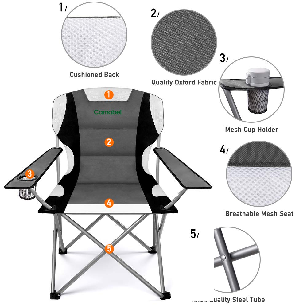 Camabel Heavy Duty Folding Camping Chair - 400 LB Capacity Oversized Padded Portable Beach Chair with Cup Holder & Carry Bag - Perfect for Outdoor Camping, Hiking, Picnics, Fishing, Backyard & Beach Relaxation