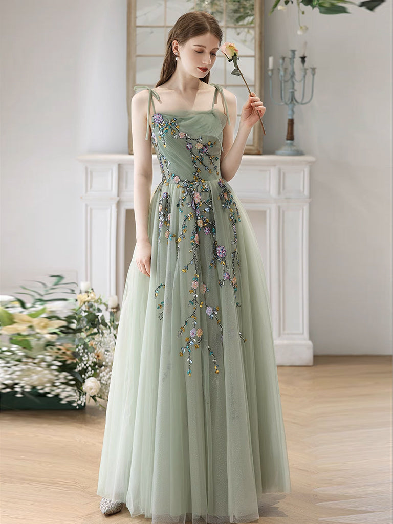 Elegant A-Line Tulle Sequin Lace Green Long Prom Dress - Formal Evening Gown for Homecoming, Quinceañera & Special Occasions