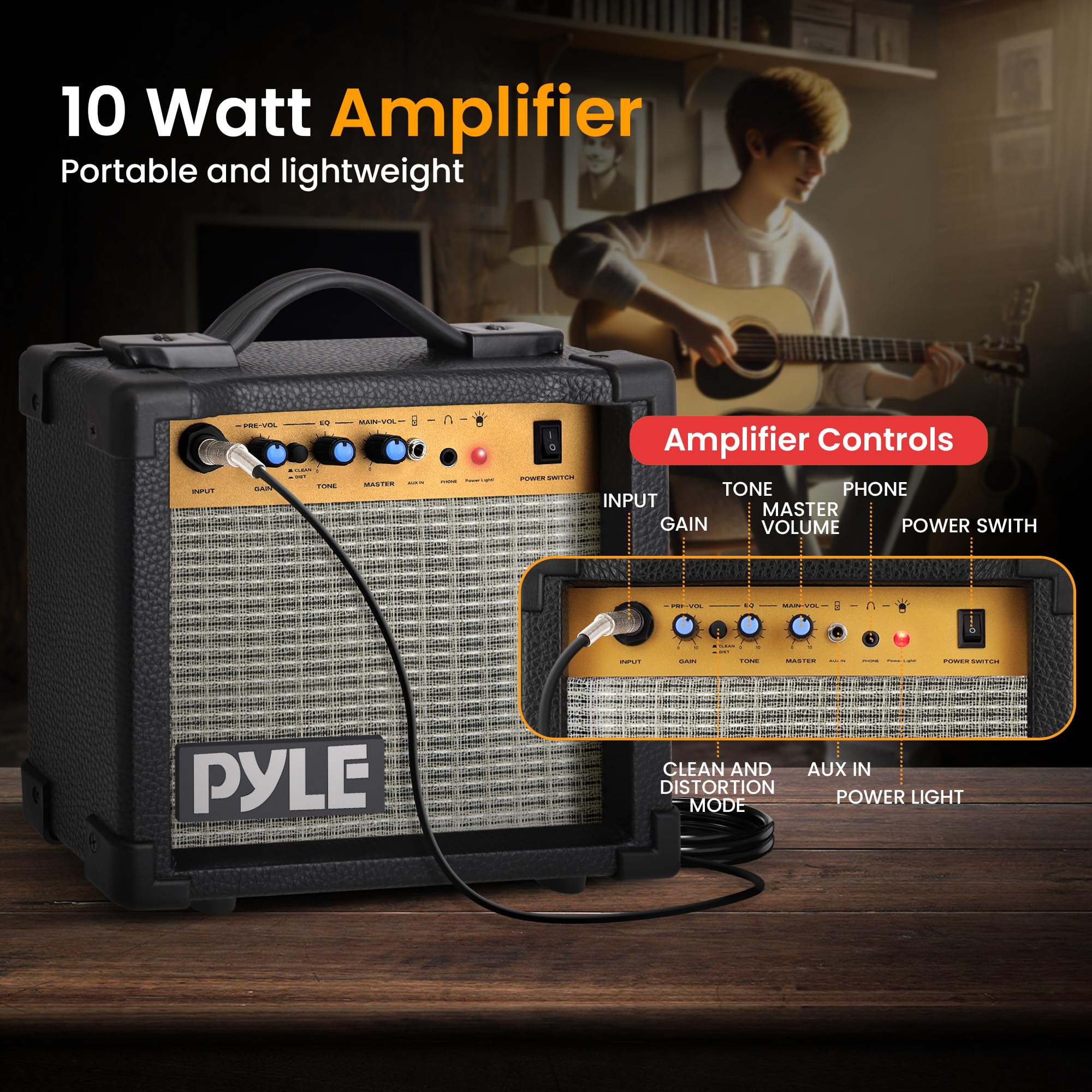 Pyle Cutaway Acoustic Electric Guitar and Amp Kit - Full Size 4/4 Spruce Wood Body with 10W Amplifier, Gig Bag, Strap, Extra Steel Strings, Picks & Cable - Perfect for Beginners & Adult Musicians - Ideal for Home Practice, Live Performances & Music Lessons (Natural Finish)