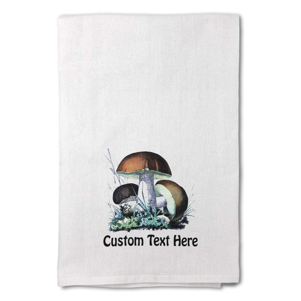 Vintage Style Custom Printed Kitchen Towels - Mushroom Brown Flour Sack Dish Towels for Cooking, Baking & Cleaning | Eco-Friendly & Personalized Text