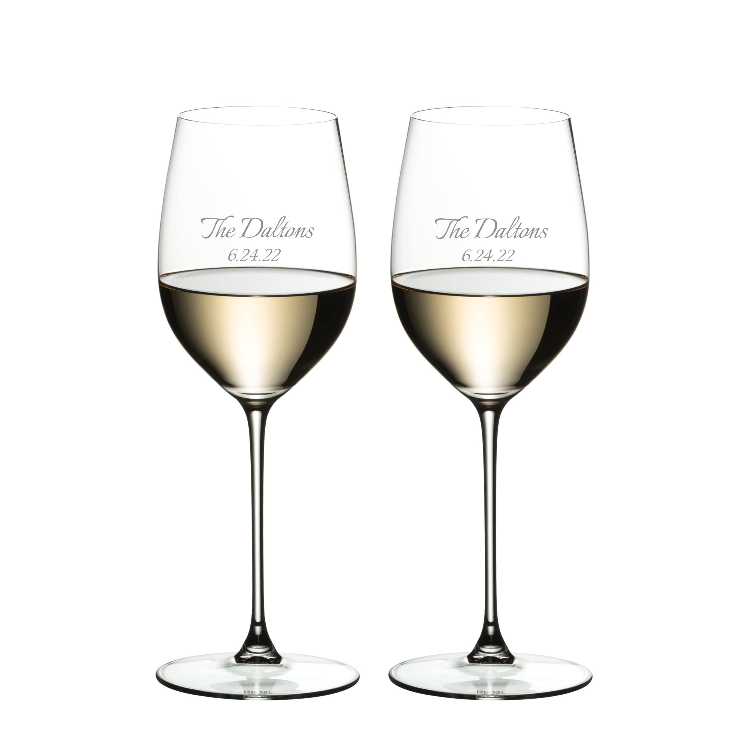Riedel Veritas Viognier/Chardonnay Wine Glasses Set of 2 - 13.05oz Custom Engraved Crystal Stemware for White Wines - Perfect for Chardonnay, Pinot Grigio, Sauvignon Blanc - Ideal for Weddings, Anniversaries & Dinner Parties