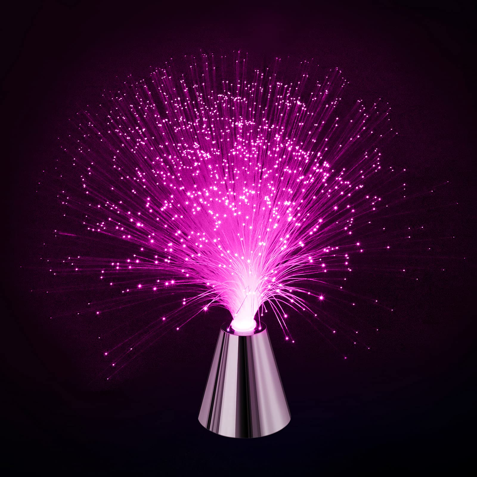 Color Changing LED Fiber Optic Lamp with Cone Base - Battery Powered Sensory Light for Relaxation & Stress Relief - Calming Mood Night Light for Kids Bedroom, Nursery, Meditation Room & Therapy Sessions