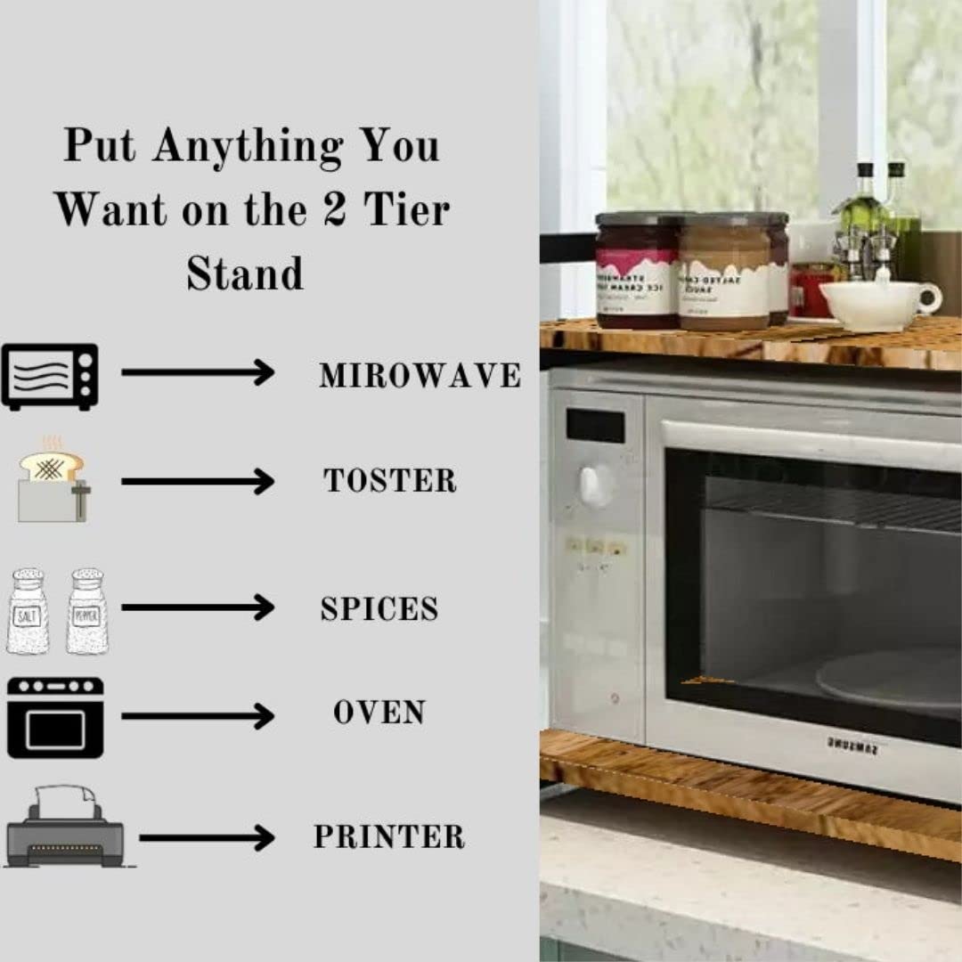 Ventuos 2-Tier Metal Microwave Oven Stand - Sturdy Kitchen Countertop Organizer, Space-Saving Oven Rack & Home Office Printer Stand (Black) - Perfect for Small Kitchens, Dorm Rooms & Workspaces