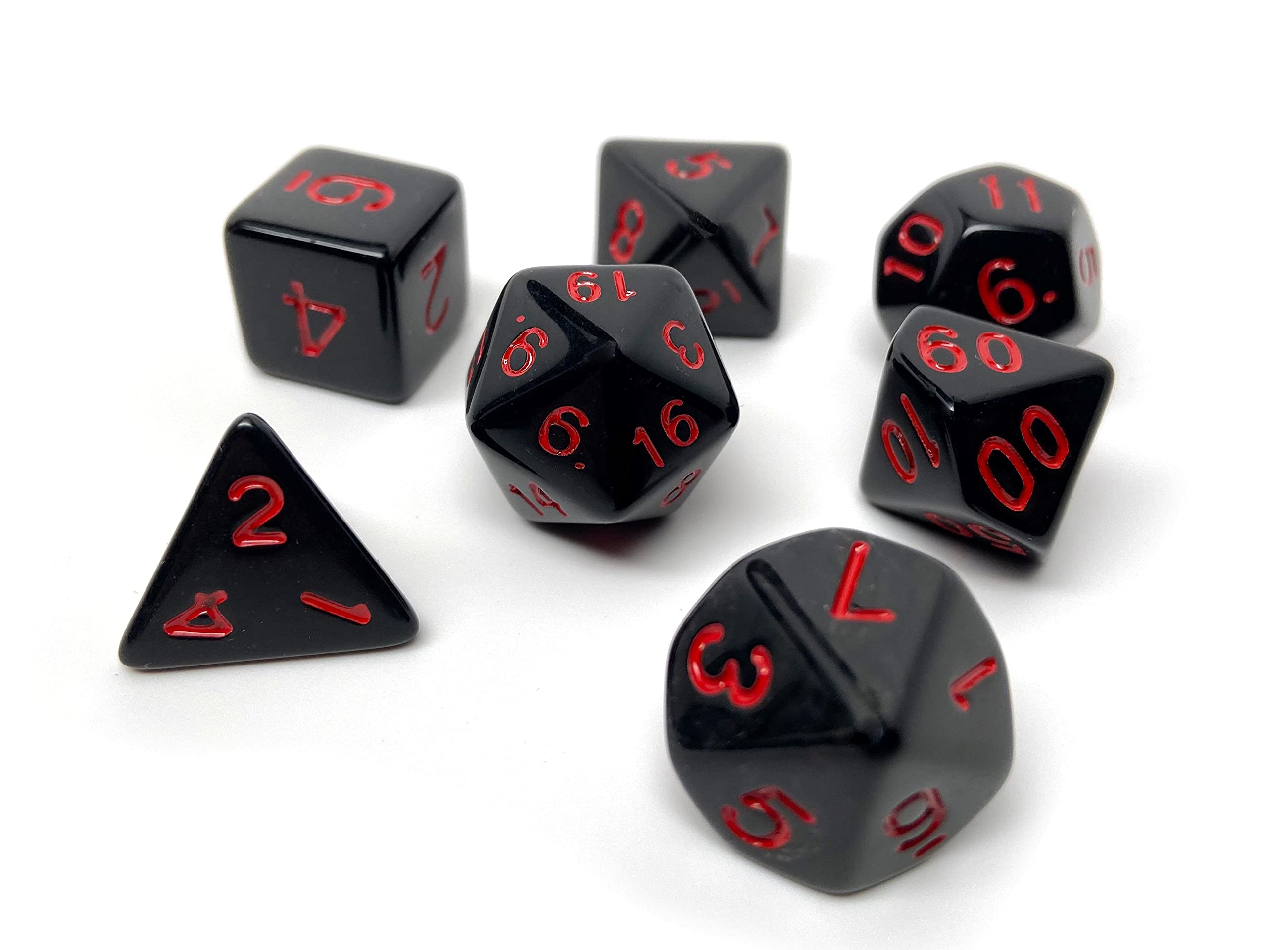 Premium 7-Piece Opaque Polyhedral Dice Set - Includes D20, D12, D10, D8, D6, D4 & D00 for D&D, RPG & Tabletop Games (Black with Red Numbers) - Perfect for Dungeons & Dragons, Pathfinder & Role-Playing Adventures