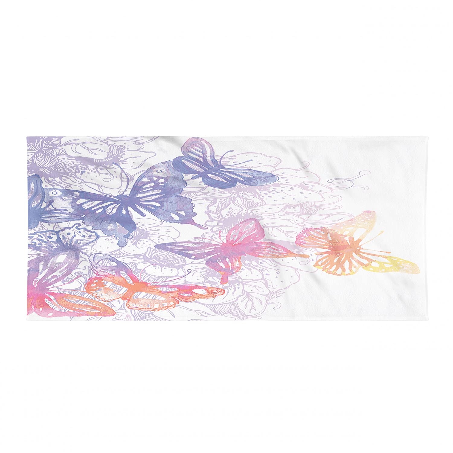Ambesonne Watercolor Camping Towel - Quick Dry Lightweight Microfiber with Flying Butterflies & Flowers Design - Ultra Compact for Backpacking, Hiking, Travel - Violet Blue Orange Pink - Perfect for Beach, Gym, Yoga & Outdoor Adventures