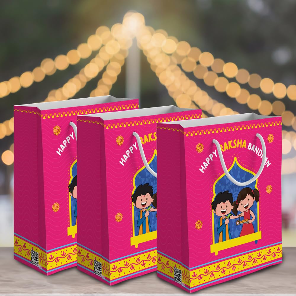 Festiko® Happy Raksha Bandhan Gift Bag for Brother & Sister - Premium Rakhi Goodie Bag for Siblings, Raksha Bandhan Decorations (1 Piece) - Perfect for Hindu Festival Gifting, Sibling Bonding & Home Decor