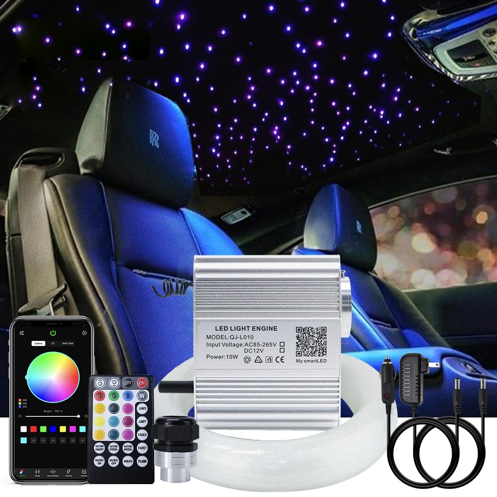 AKEPO 10W RGBW Fiber Optic Star Ceiling Light Kit with Music Sync & Twinkle Effect - 450 Strands 0.75mm Optical Cable, 3m Length + 28-Key RF Remote Control for Bedroom, Home Theater & Car Interior Decoration