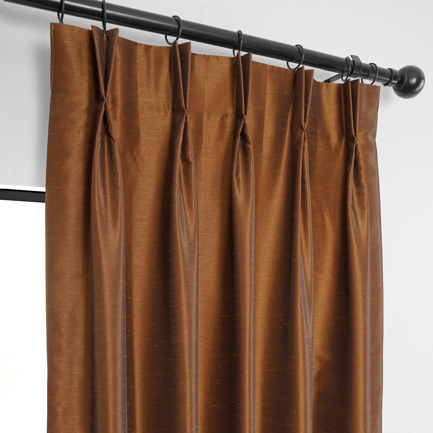 Vintage Copper Kettle French Pleat Blackout Curtains - Textured Faux Dupioni Silk Drapes for Living Room & Bedroom Window Treatments