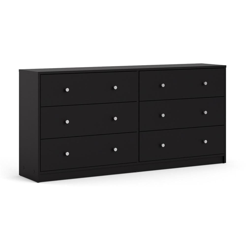 Scandinavian Modern 4-Piece Bedroom Furniture Set with 3-Drawer Chest, 6-Drawer Dresser & Nightstands - Black Finish with Pewter Handles for Contemporary Home Decor | Perfect for Master Bedroom, Guest Room or Apartment Living
