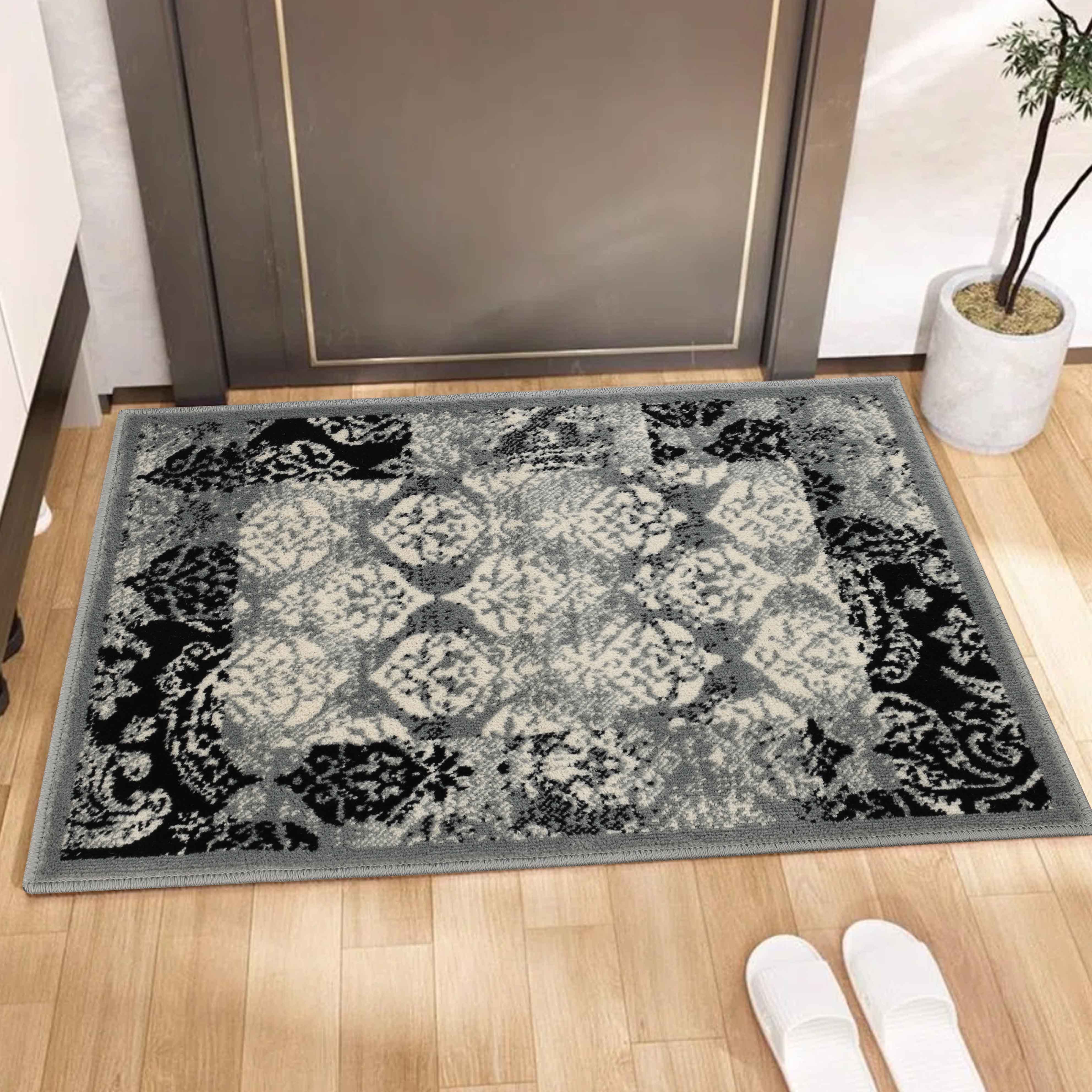 Stylish Modern Damask Indoor Area Rugs & Runners - Non-Slip Soft Living Room Carpet for Bedroom, Hallway, Entryway - Home Decor Floor Mat