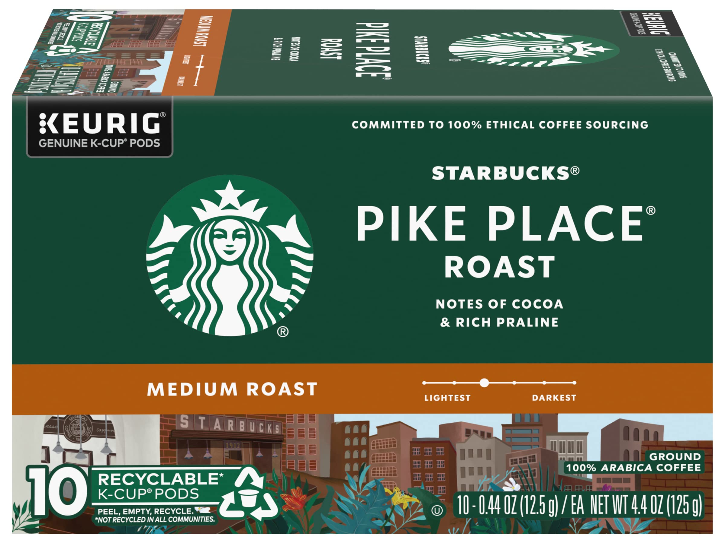 Starbucks Pike Place Roast Medium Roast Coffee Pods - Keurig K-Cups (0.44 oz, 10 Count, 2 Pack) - Perfect for Home, Office & Single-Serve Brewing