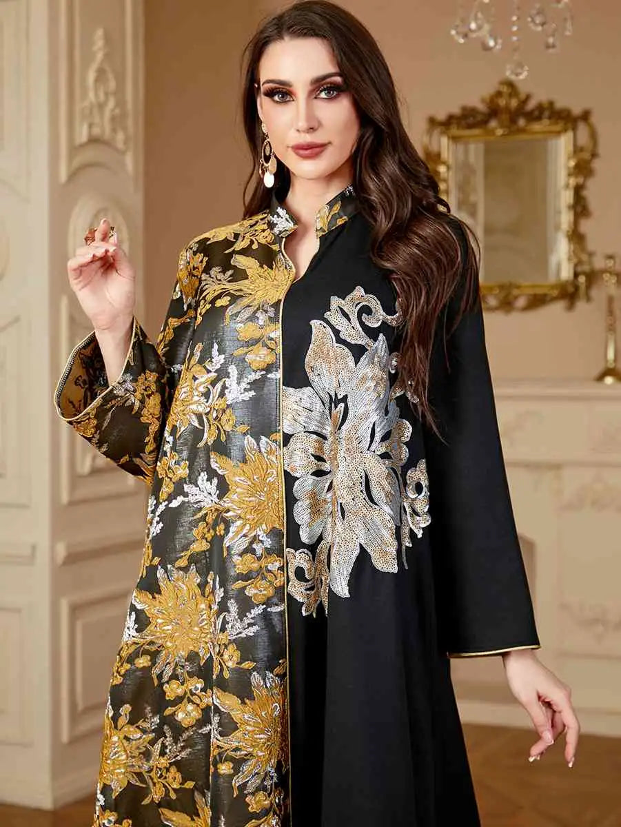 Elegant Jacquard Eid Caftan Dress for Women - Long Sleeve Flowy Kaftan #244150 - Perfect for Eid Celebrations, Weddings & Special Occasions