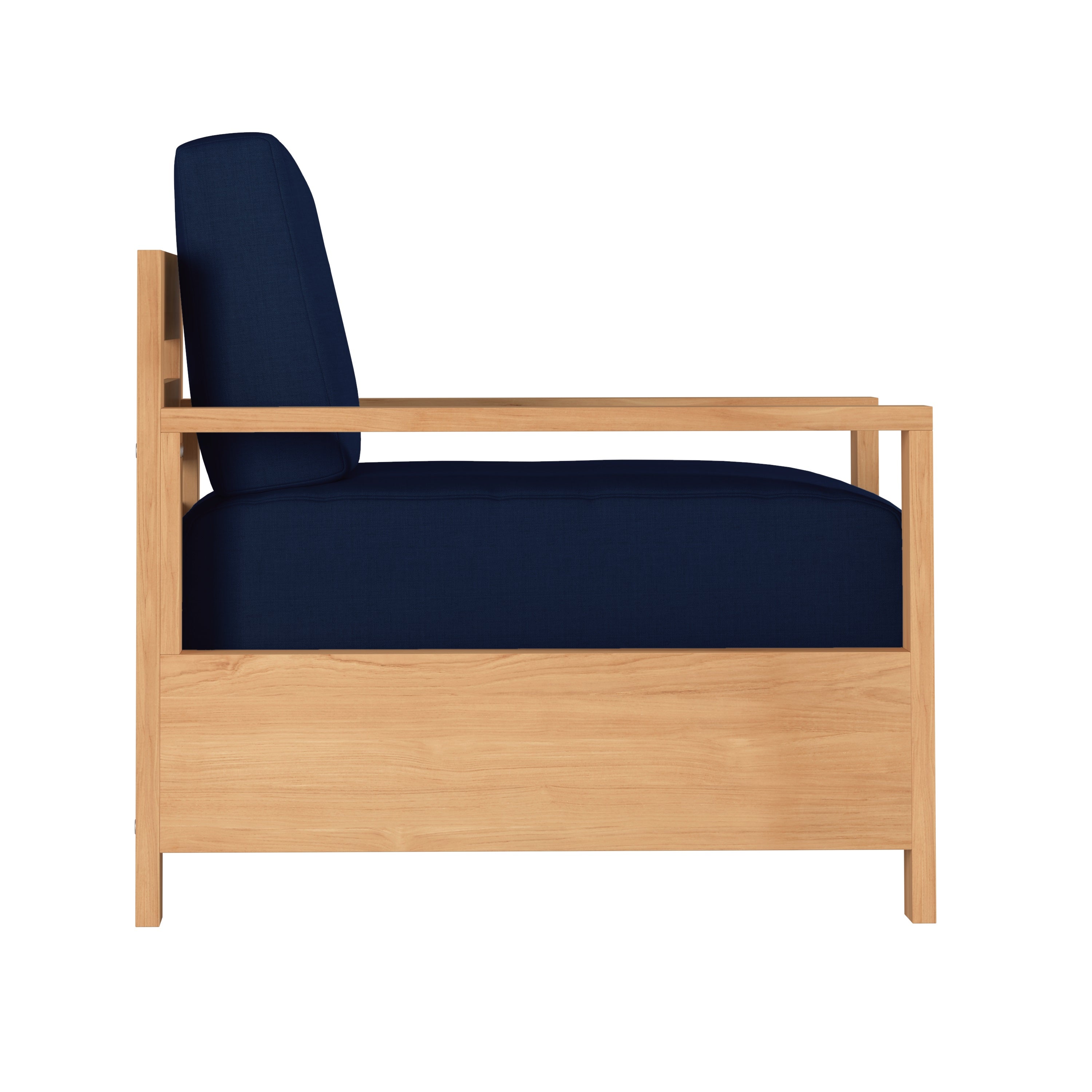 Lothair Teak Outdoor Club Chair with Sunbrella Navy Cushion - Weather-Resistant Patio Furniture for Poolside, Garden & Backyard Relaxation