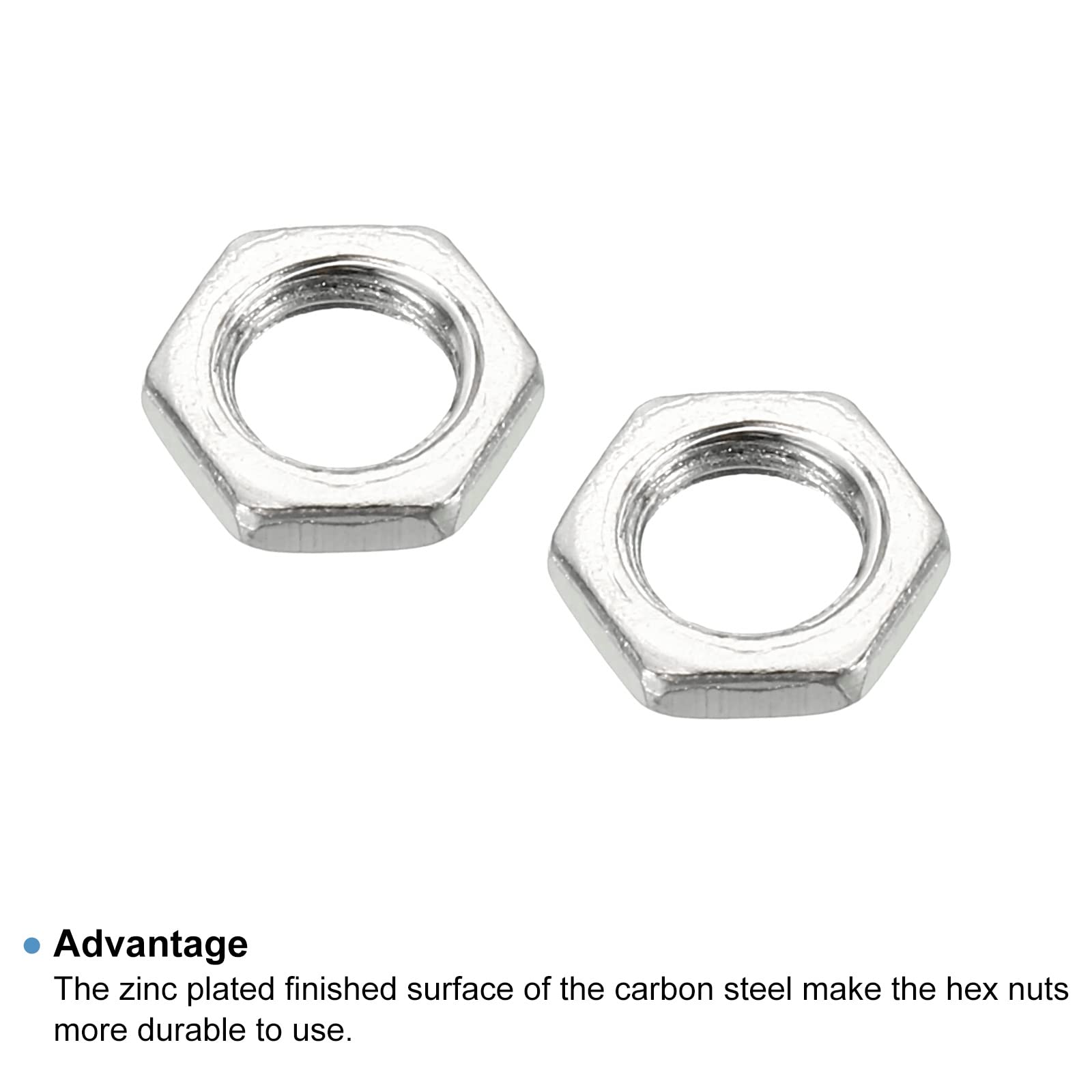 PATIKIL M7 x 1.0 Steel Hex Nuts - 30 Pack Metric Thread Zinc Plated Fasteners (2mm Height) - Durable Hardware for Automotive, Machinery & DIY Projects