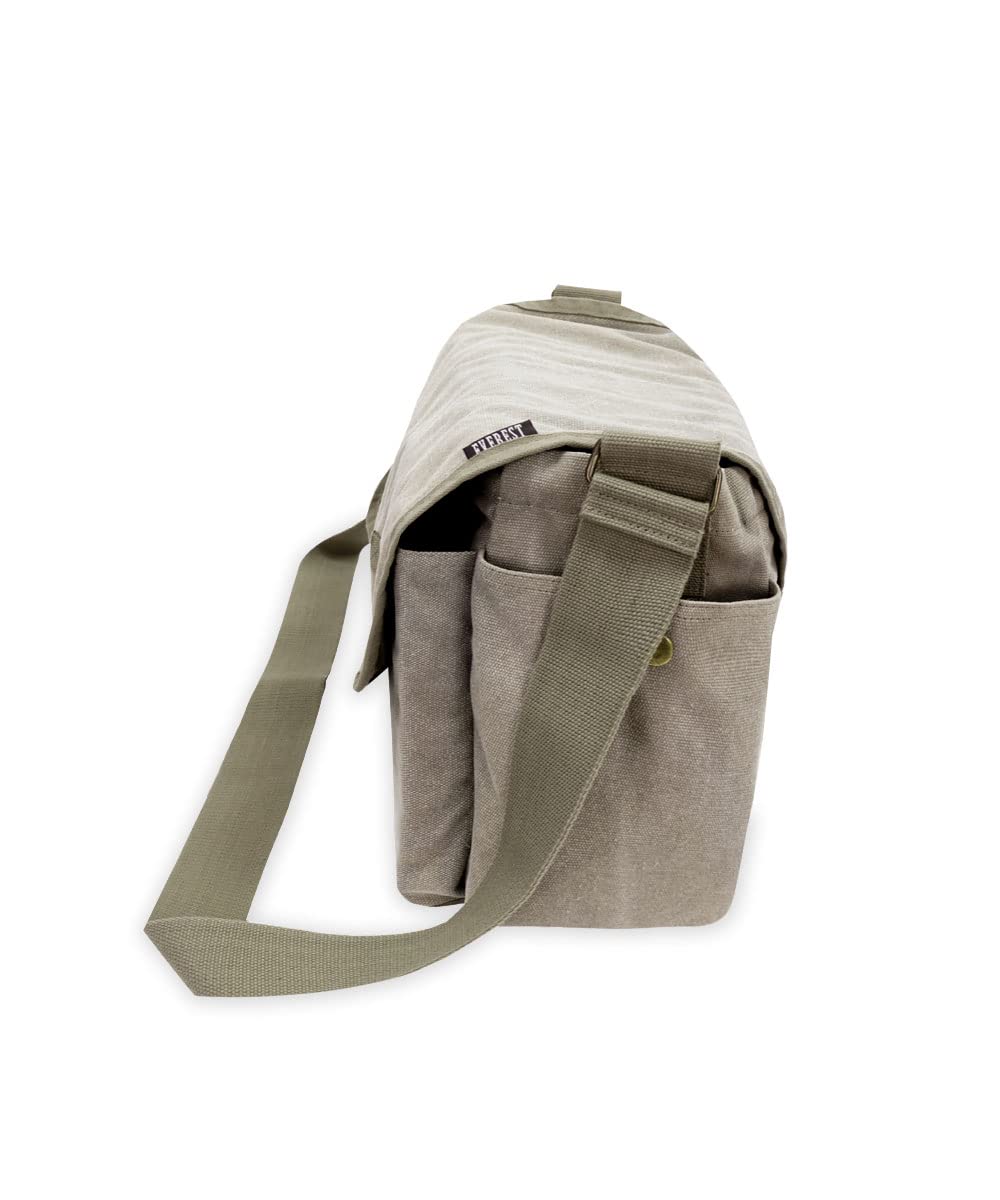 Everest Canvas Messenger Bag for Men & Women - Durable Olive Green Crossbody Laptop Bag - Perfect for Travel, Work & Daily Commute