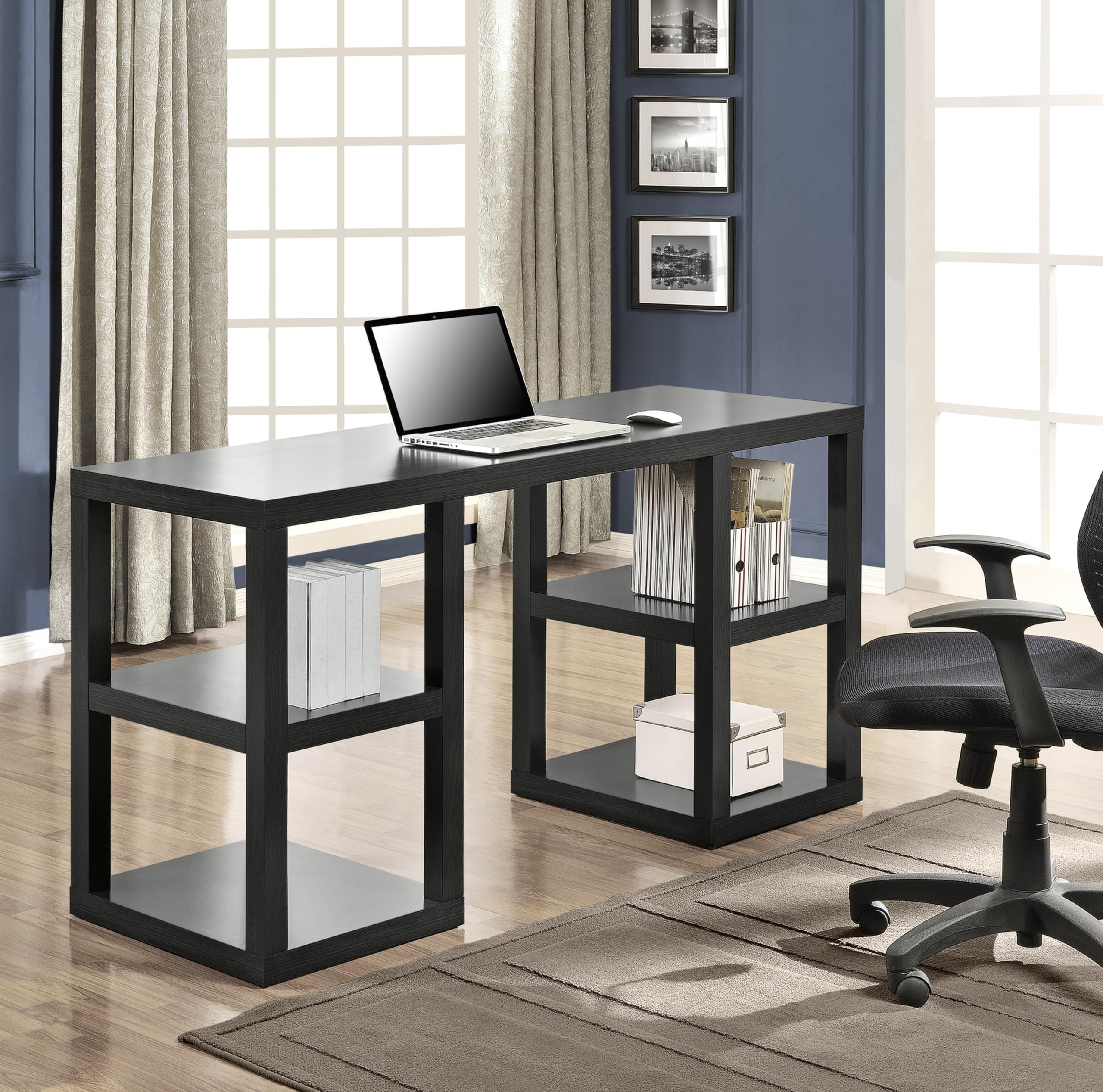 Ameriwood Home Parsons Double Pedestal Computer Desk - Modern Office Desk with Storage Drawers for Home & Workspace | Perfect for Remote Work, Study & Gaming Setup