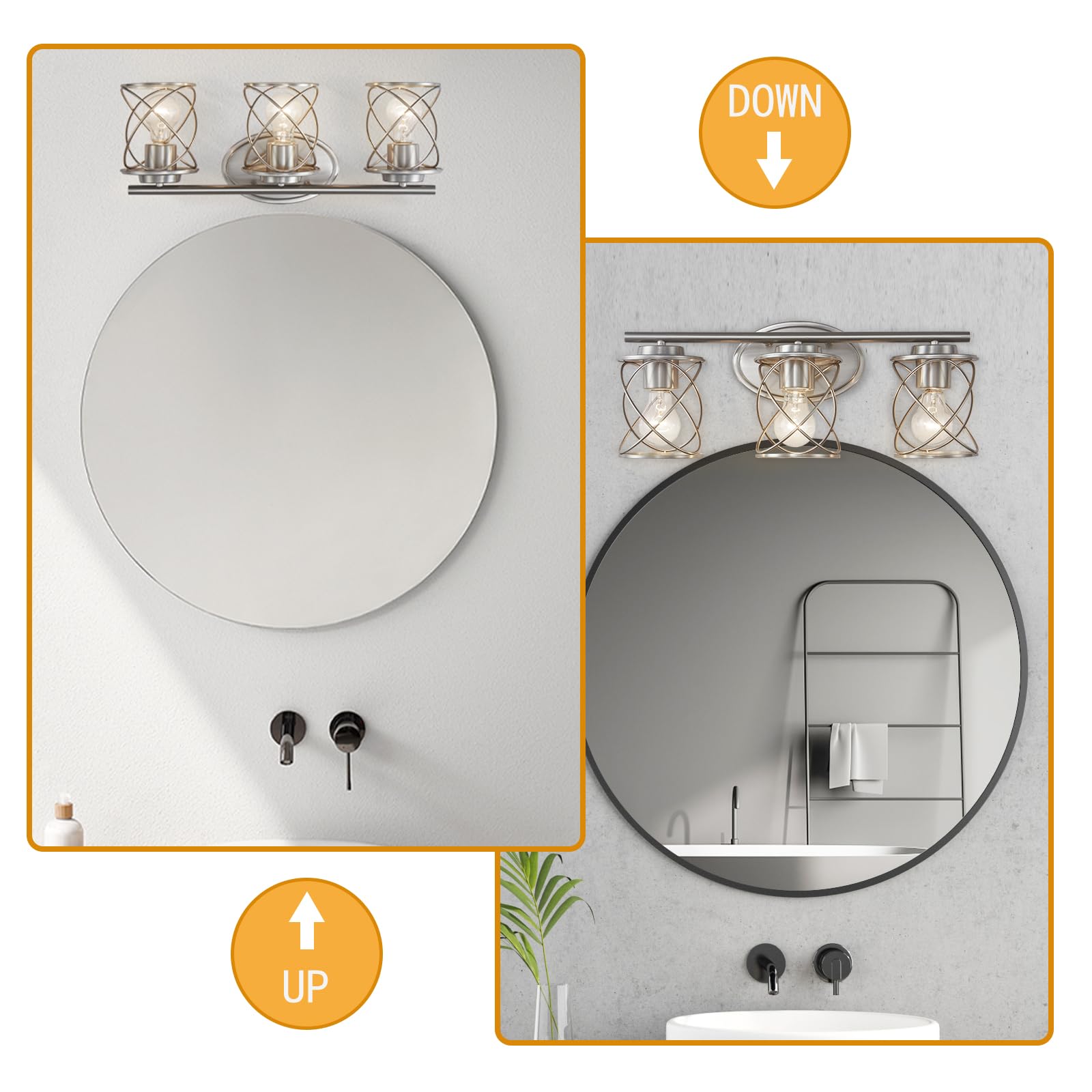 3-Lights Bathroom Vanity Lighting Fixtures - Brushed Nickel Farmhouse Wall Sconce with Clear Glass Shade - Perfect for Mirror Lighting in Bathroom, Kitchen, Bedroom and Dressing Room