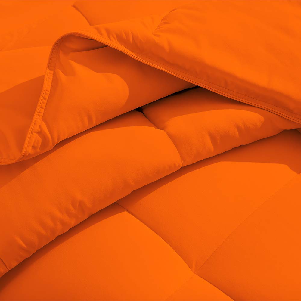 Premium 1800 Series Ultra-Soft All-Season Down Alternative Comforter Set - Box Stitched Design - Full/Queen Size in Orange - Perfect for Cozy Bedrooms, Guest Rooms & Dorm Comfort