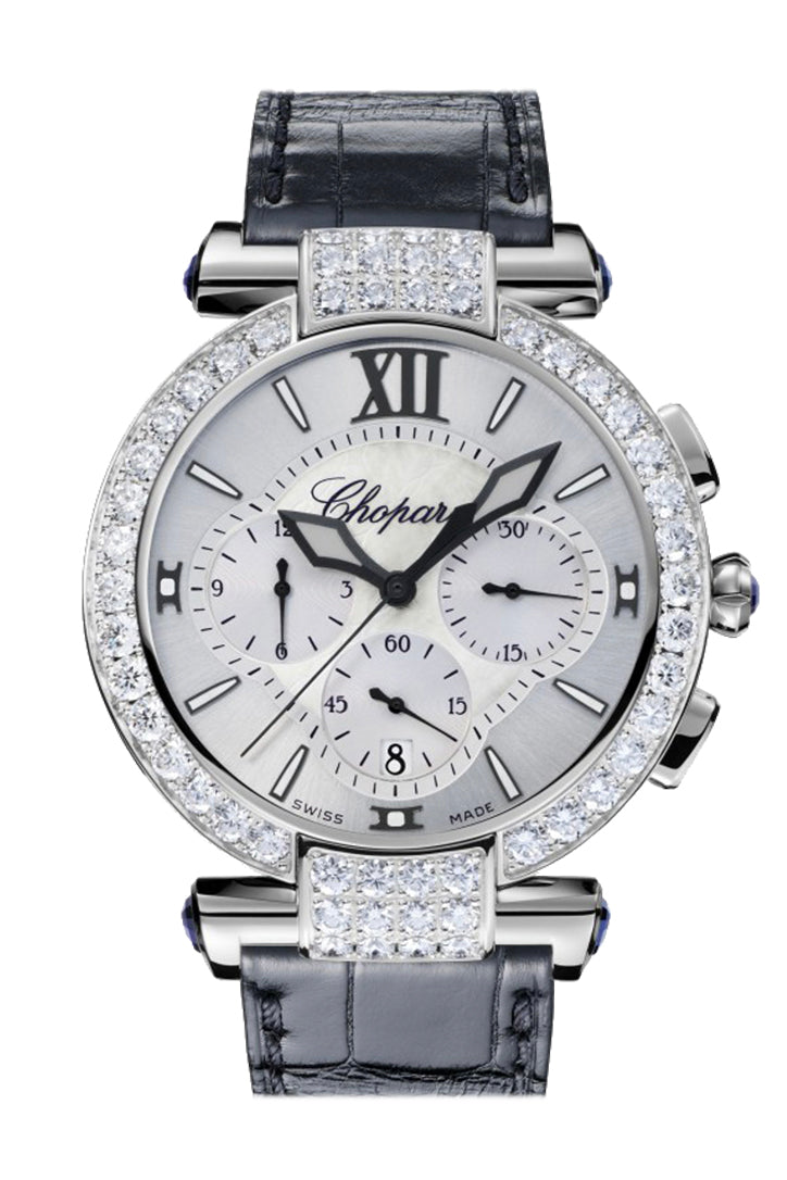 Chopard Imperiale 40mm White Gold Chronograph Watch with Diamond Bezel & Silver Dial - Model 384211-1001 | Luxury Dress Watch for Formal Events & Special Occasions