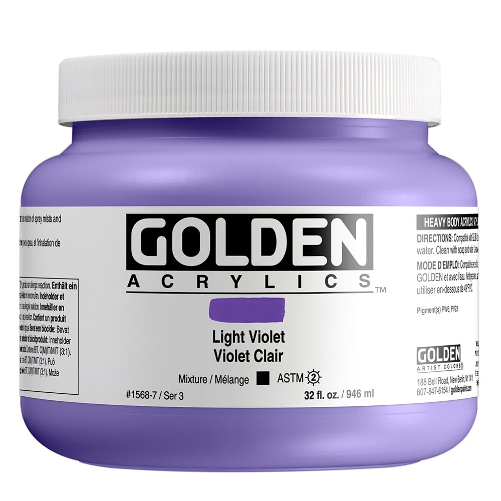 GOLDEN Heavy Body Acrylic Paint - Light Violet (32 fl oz Jar) | Professional Grade Opaque Acrylics for Artists | Perfect for Canvas Painting, Murals & Fine Art Projects