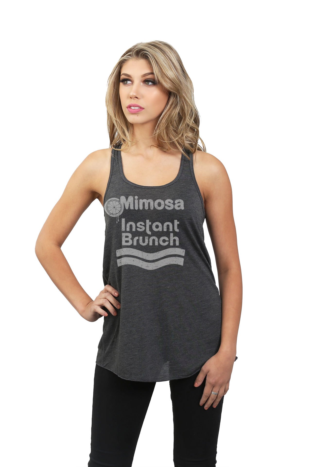 Stylish Mimosa Instant Brunch Sleeveless Flowy Racerback Tank Top for Women | Summer Casual Wear, Beach Outfits & Yoga Clothing