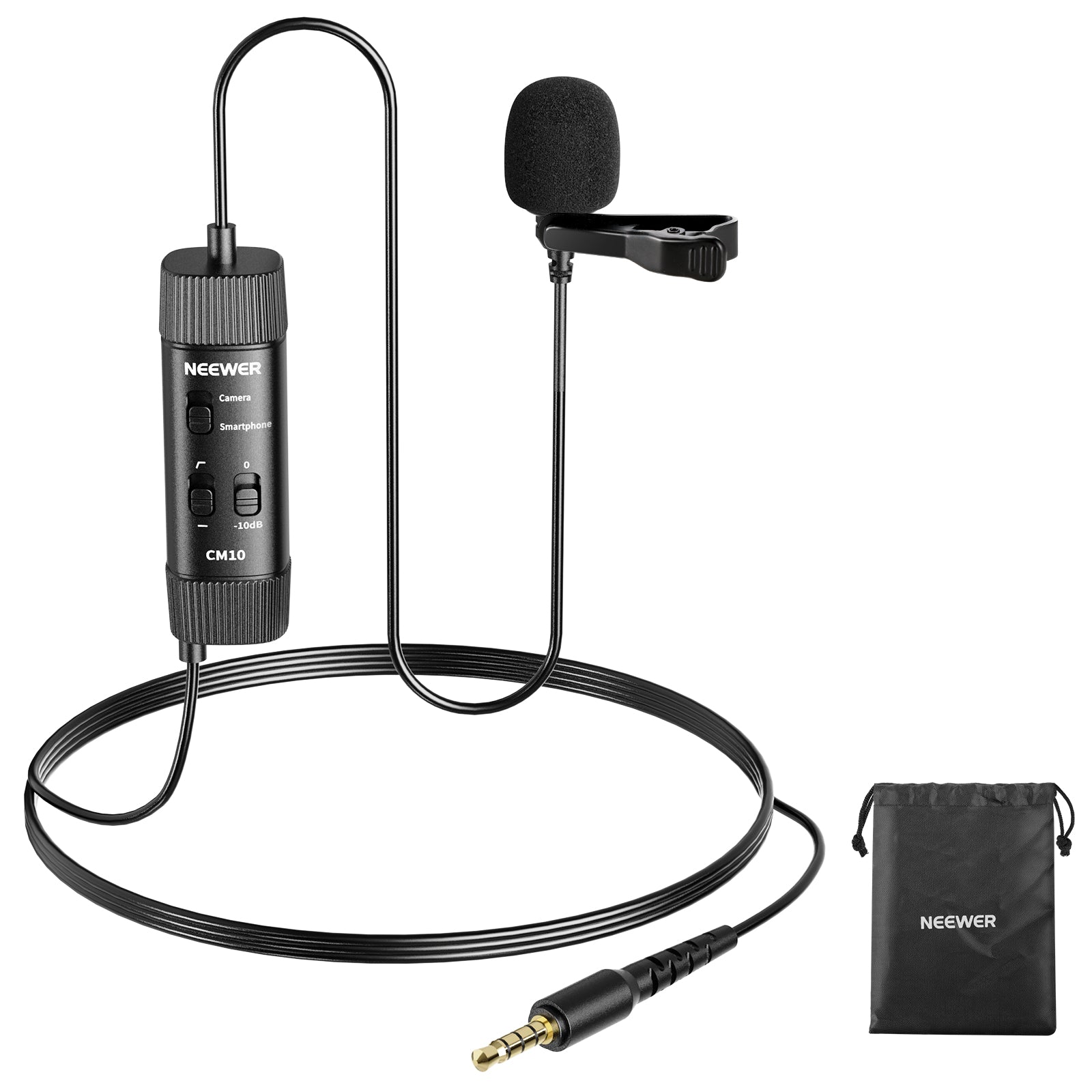 NEEWER CM10 Plug & Play 3.5mm TRRS Lavalier Microphone for DSLR Camera, Smartphone, YouTube Videos & Podcasting - Compact Clip-On Mic for Vlogging, Interviews & Live Streaming