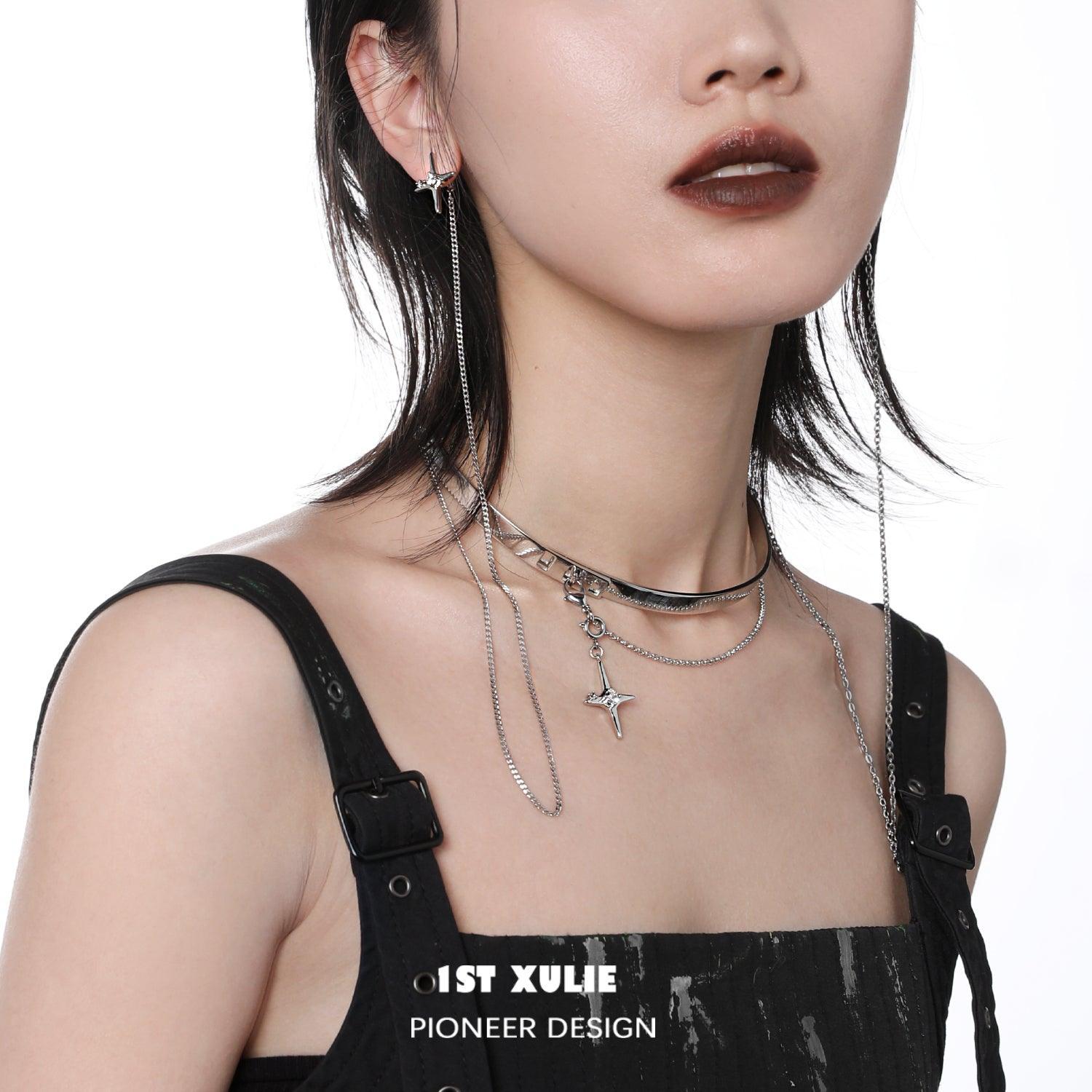 18k Platinum Plated Star Trails Necklace Set - Elegant Choker for Women, Perfect for Evening Parties, Weddings & Special Occasions