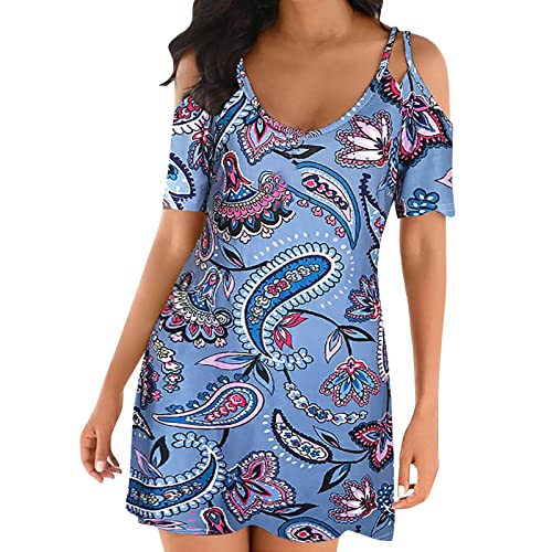 Women's Summer Fashion Print Sling V-Neck Sleeveless Dress - Beach Cover Up Button Down Sundress for Vacation, Pool Party & Casual Outings